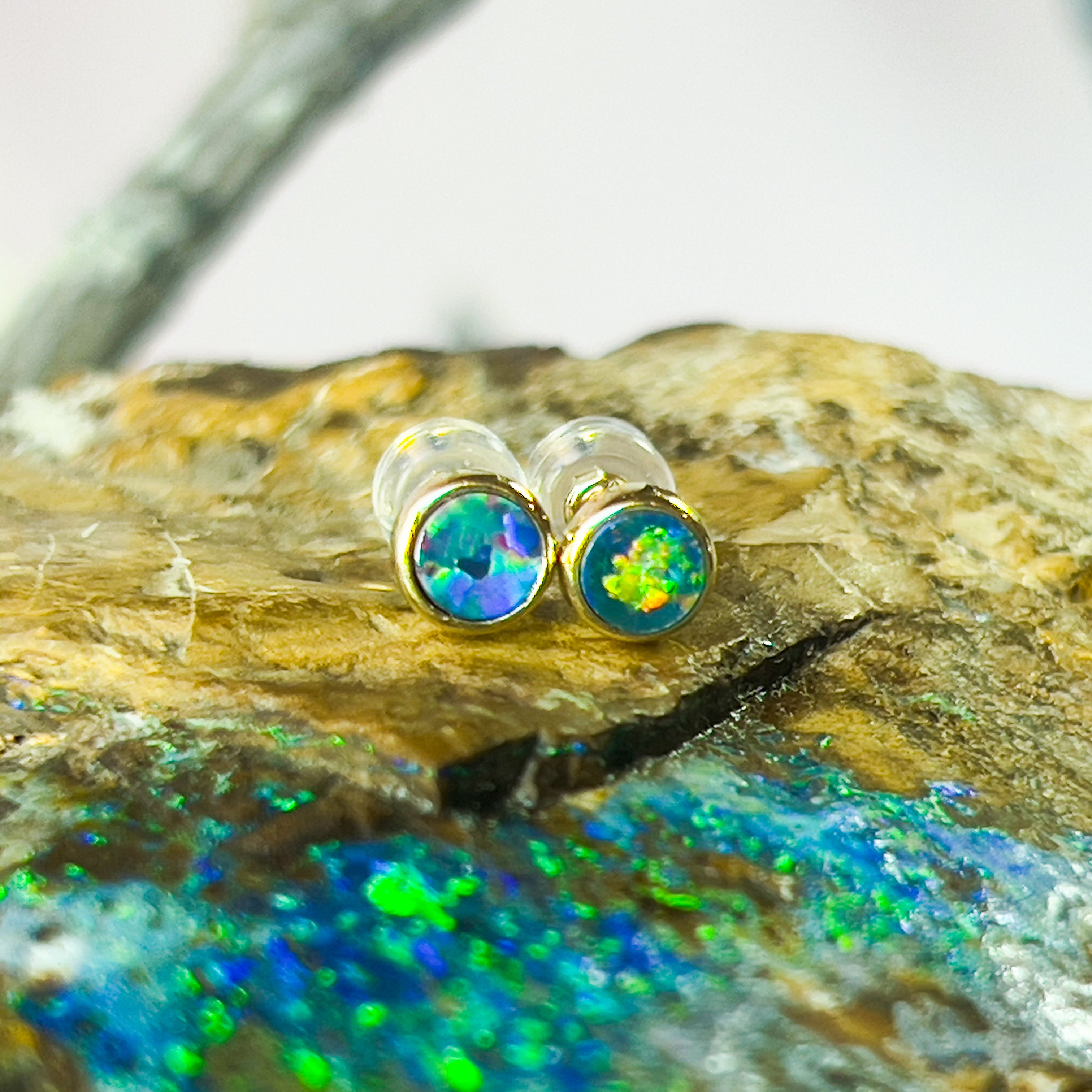 Handmade Opal Stud Earrings - Gold/Silver | Dainty & Cute | Crystal Fire Opal Jewelry | Gift for Her 3mm - Masterpiece Jewellery Opal & Gems Sydney Australia | Online Shop