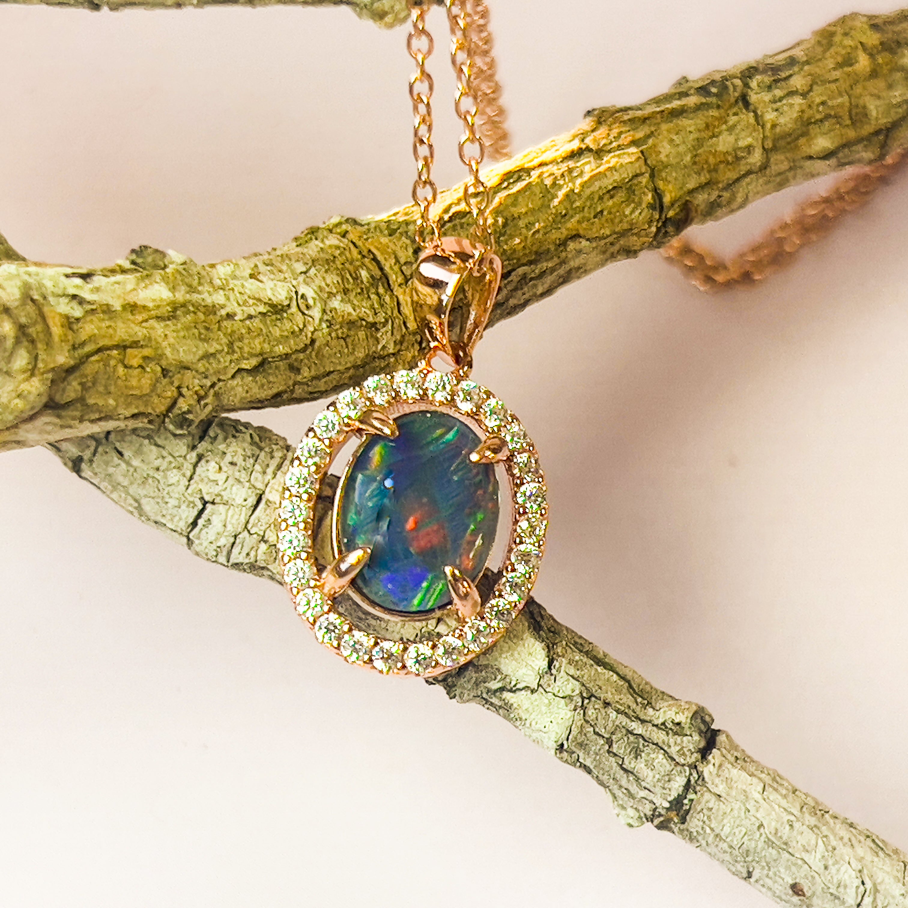 Rose Gold Plated Sterling Silver Triplet Opal Pendant - Dainty, Silver & Gold, Raw or Fire Opal Necklace Options - Masterpiece Jewellery Opal & Gems Sydney Australia | Online Shop