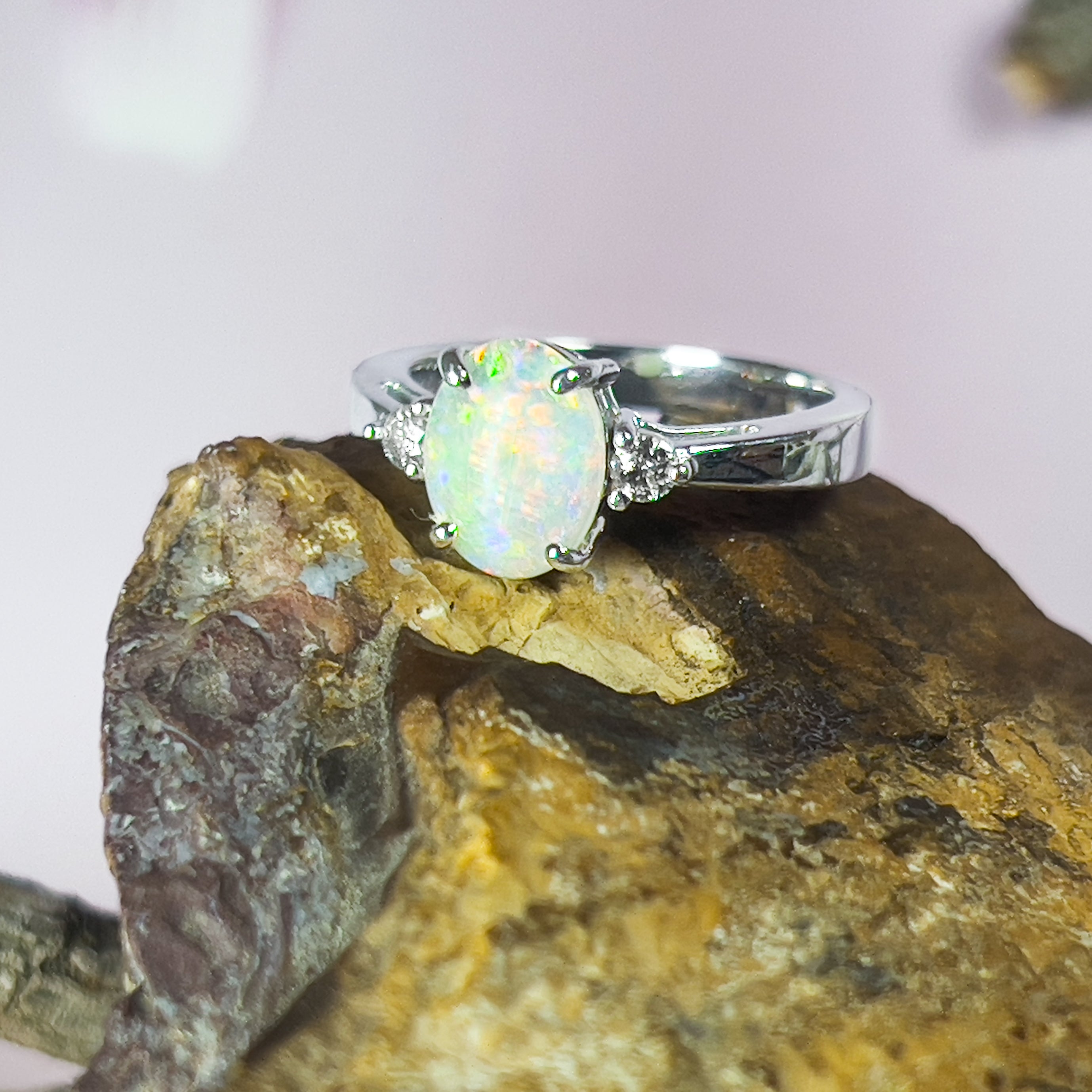 14kt White Gold 0.98ct Crystal Opal and Diamond ring - Masterpiece Jewellery Opal & Gems Sydney Australia | Online Shop