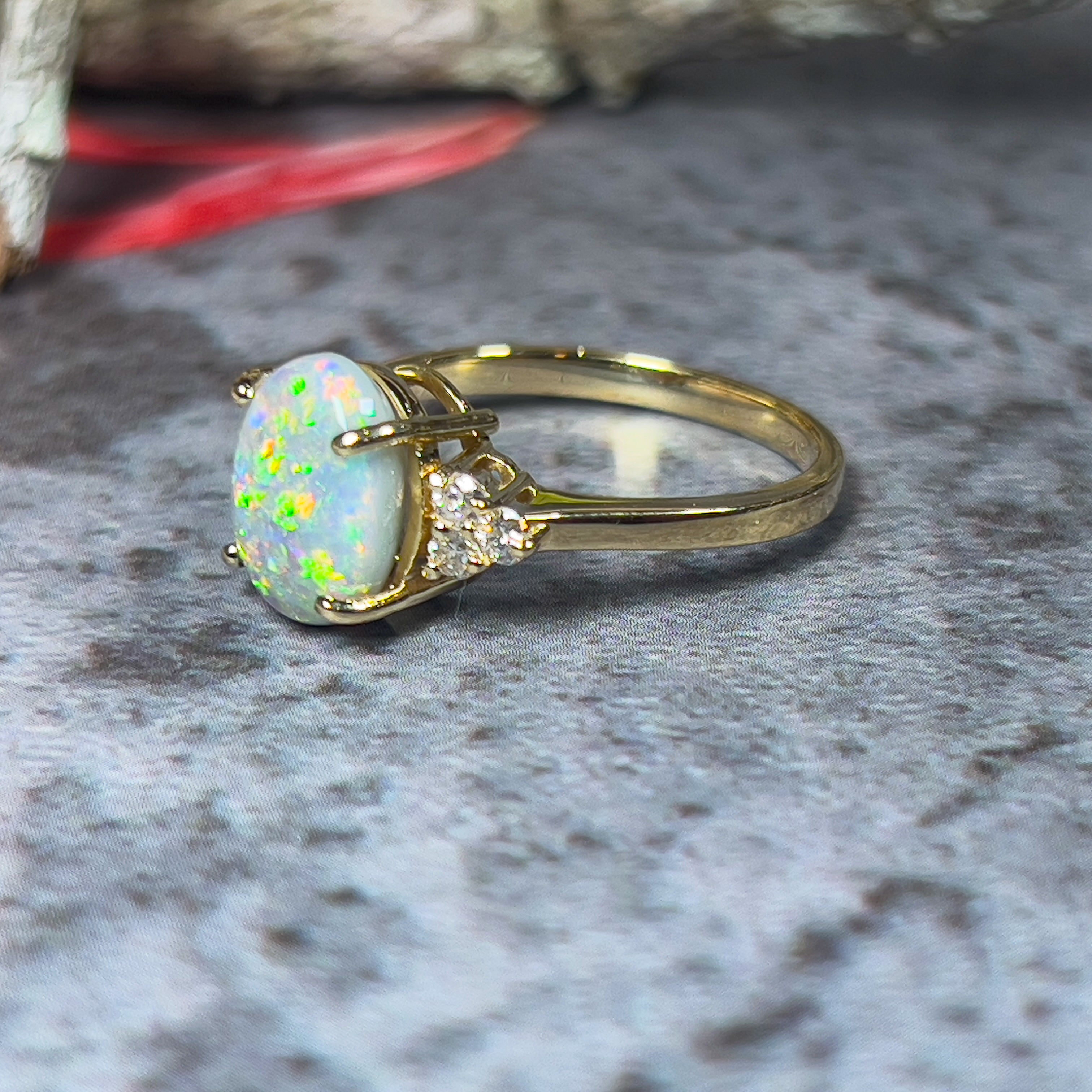 18kt Yellow Gold Semi Black Opal 2.31ct with Round Brilliant cut diamonds ring - Masterpiece Jewellery Opal & Gems Sydney Australia | Online Shop