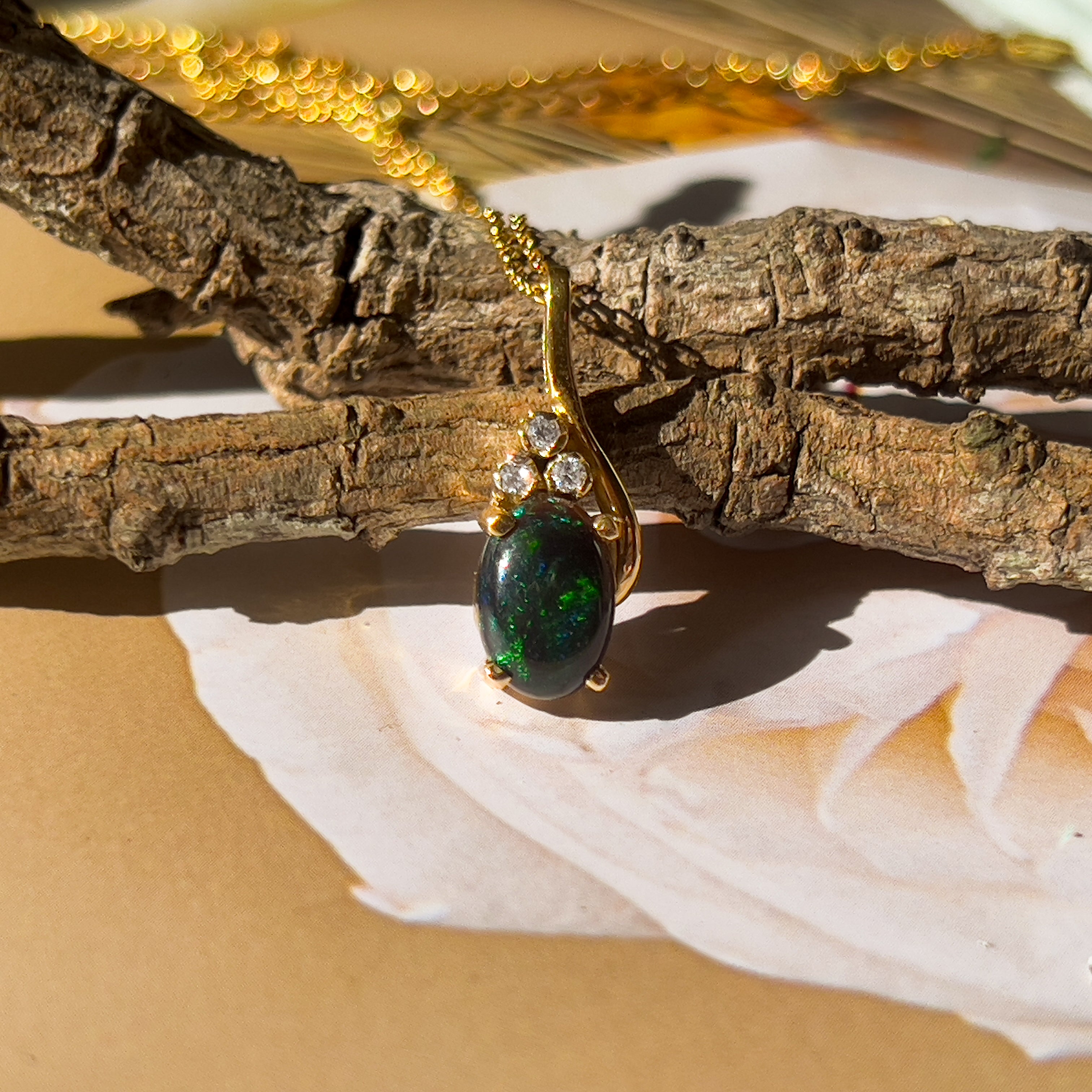 18Kt Yellow Gold Diamond Pendant - 1.8ct Black Opal, Luxury Minimalist Necklace, Perfect Crystal & Birthstone Gift for Her, Women's Necklace - Masterpiece Jewellery Opal & Gems Sydney Australia | Online Shop