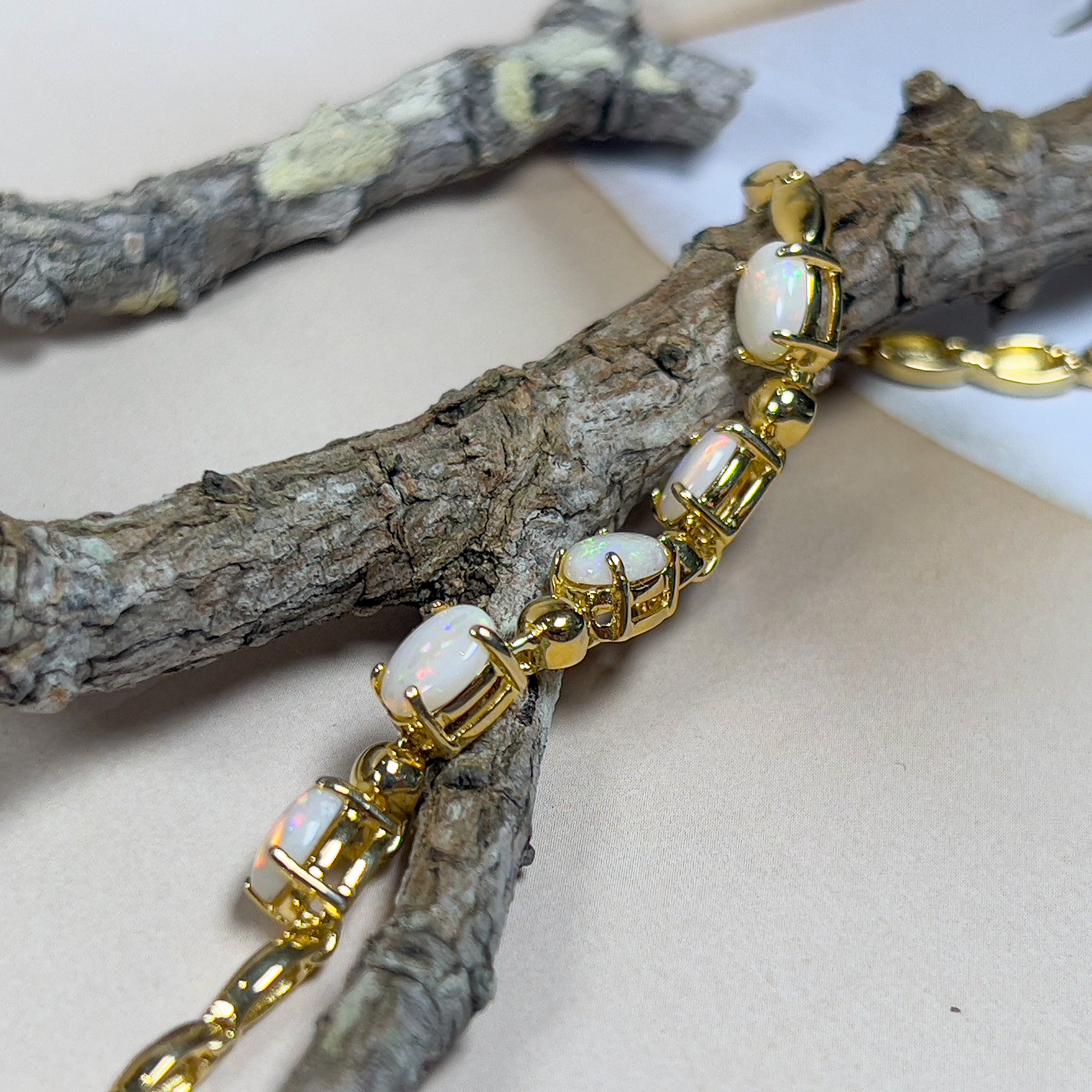 Gold plated Sterling Silver 7x5mm White Opal and ball alternating bracelet - Masterpiece Jewellery Opal & Gems Sydney Australia | Online Shop