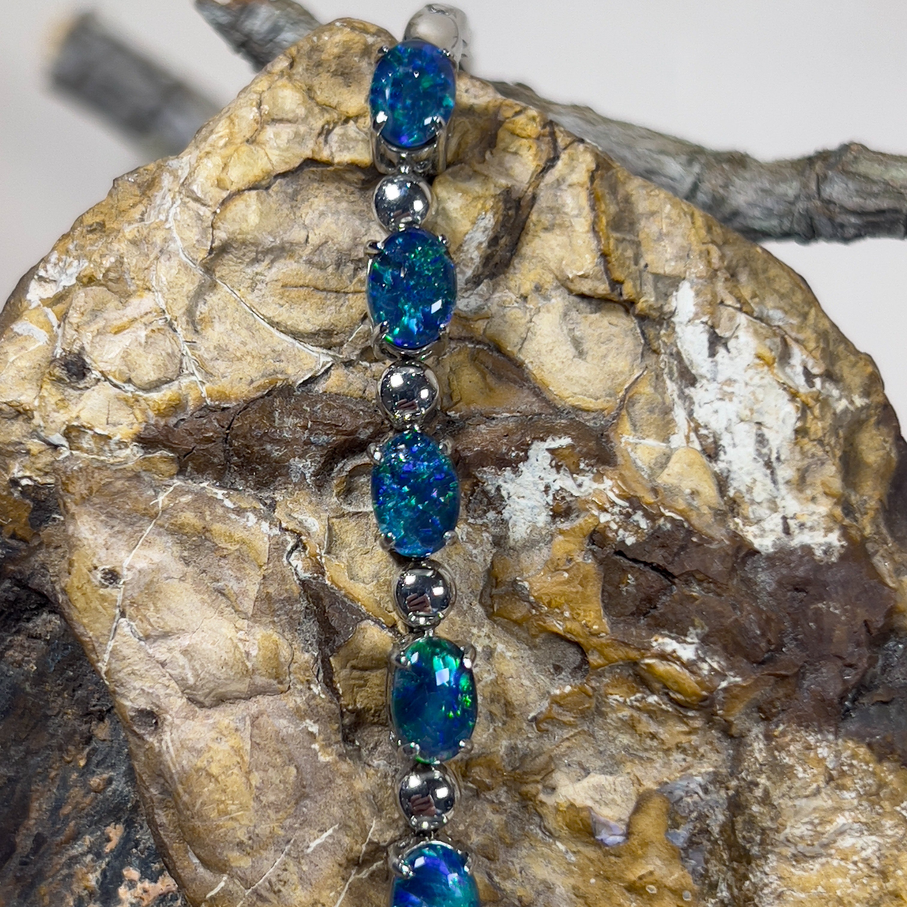 Sterling Silver 7x5mm Opal triplet bracelet with marquise design - Masterpiece Jewellery Opal & Gems Sydney Australia | Online Shop