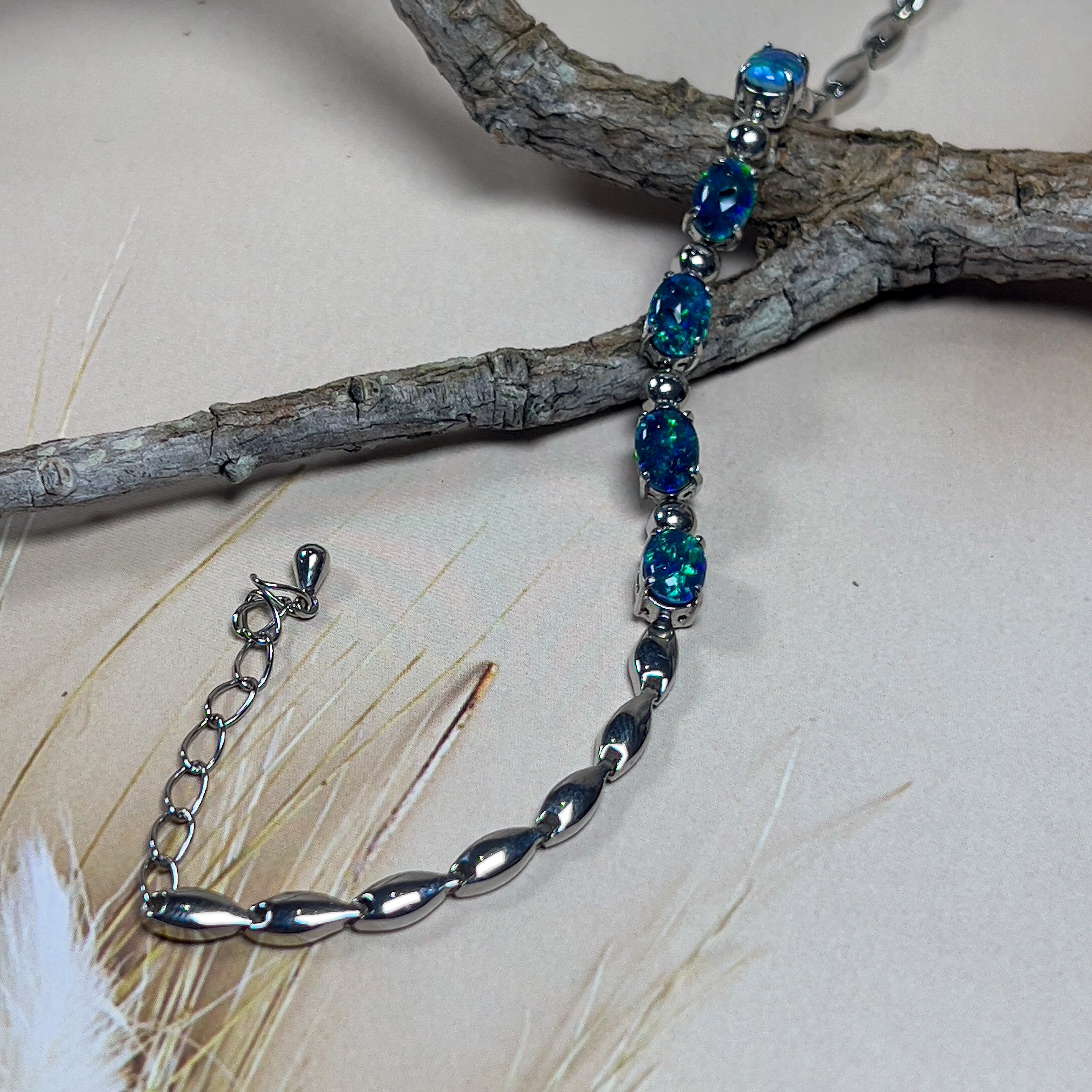 Sterling Silver 7x5mm Opal triplet bracelet with marquise design - Masterpiece Jewellery Opal & Gems Sydney Australia | Online Shop