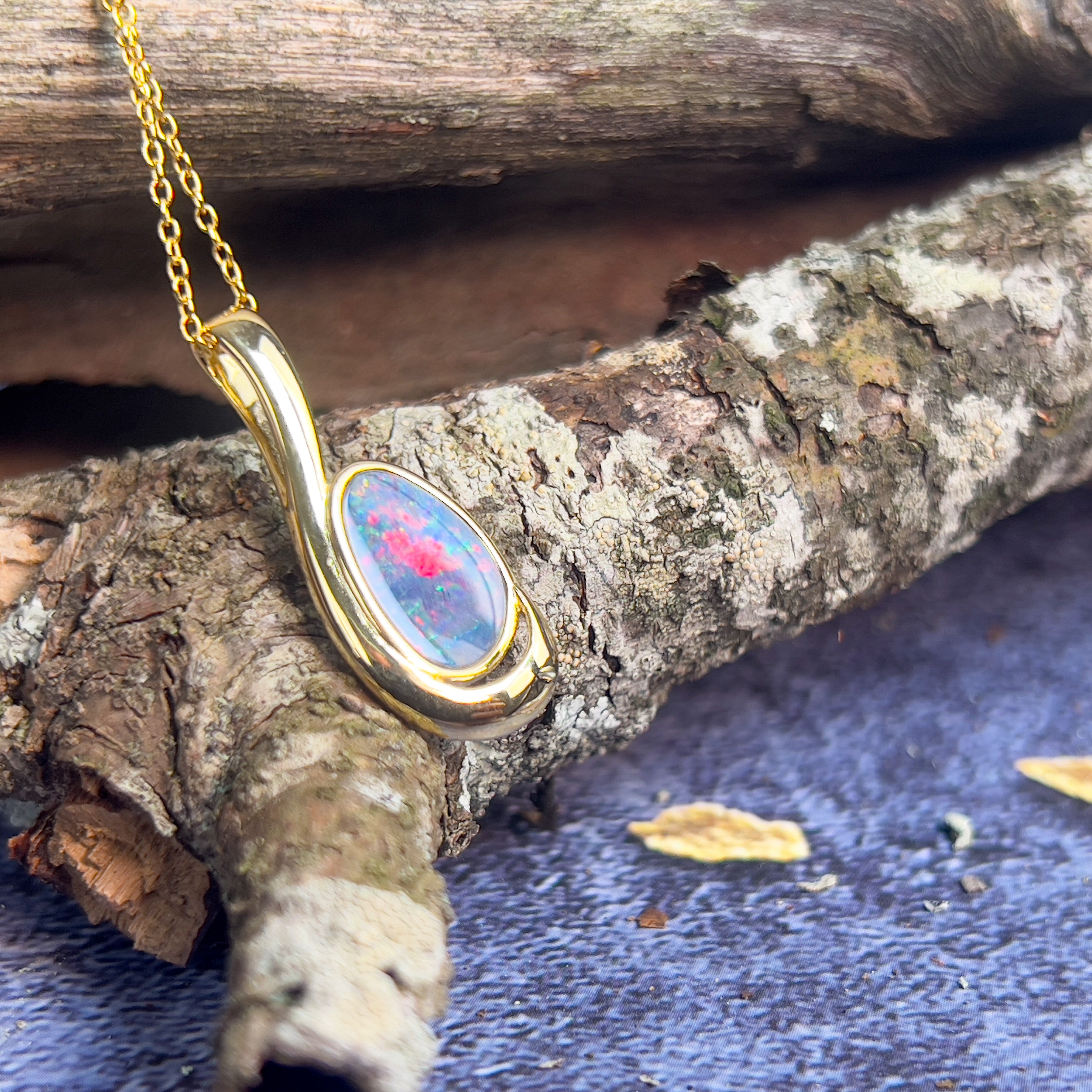 Gold Plated swirl Opal doublet 27.7x11mm pendant - Masterpiece Jewellery Opal & Gems Sydney Australia | Online Shop