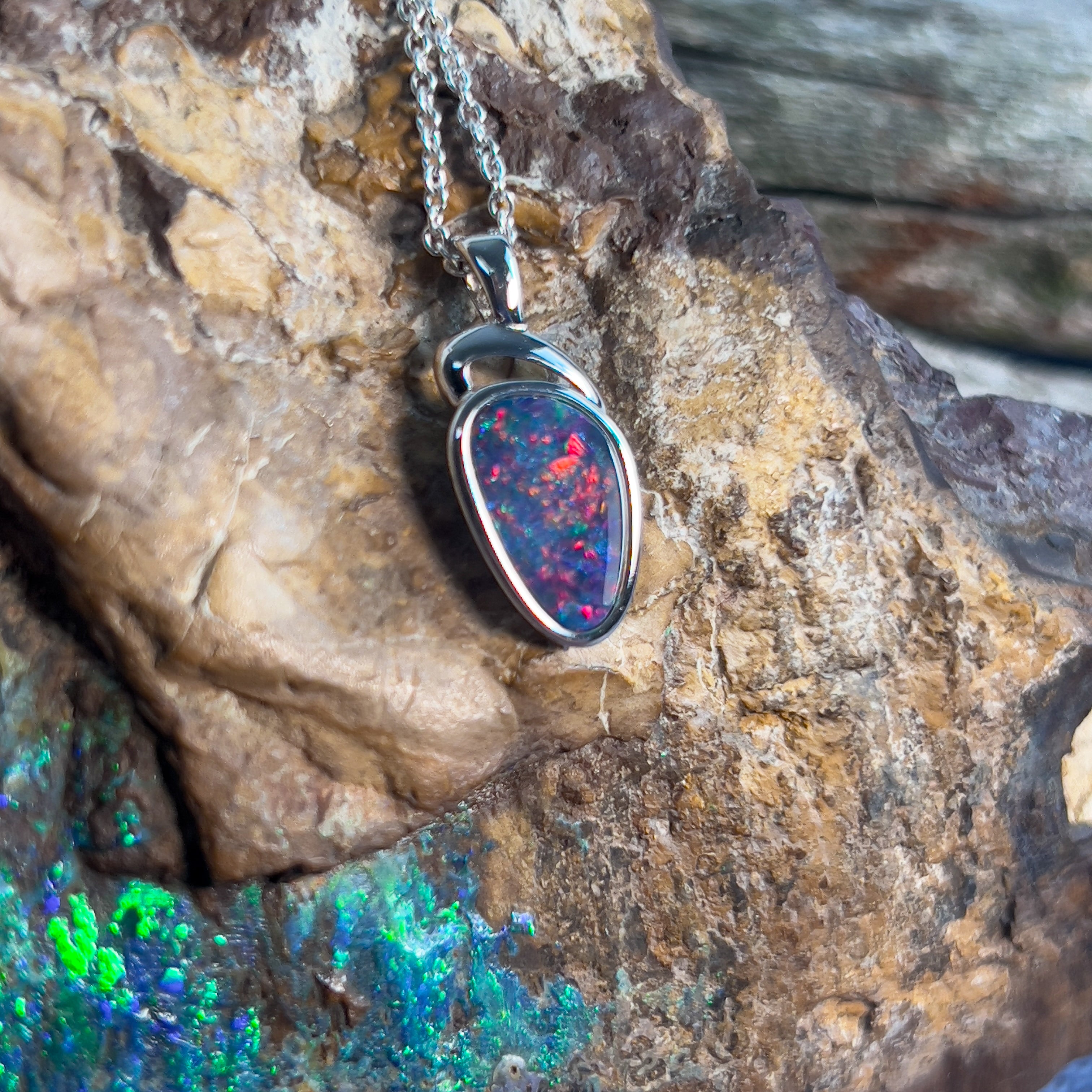 Sterling Silver Opal doublet 12.7x7.5mm pendant - Masterpiece Jewellery Opal & Gems Sydney Australia | Online Shop