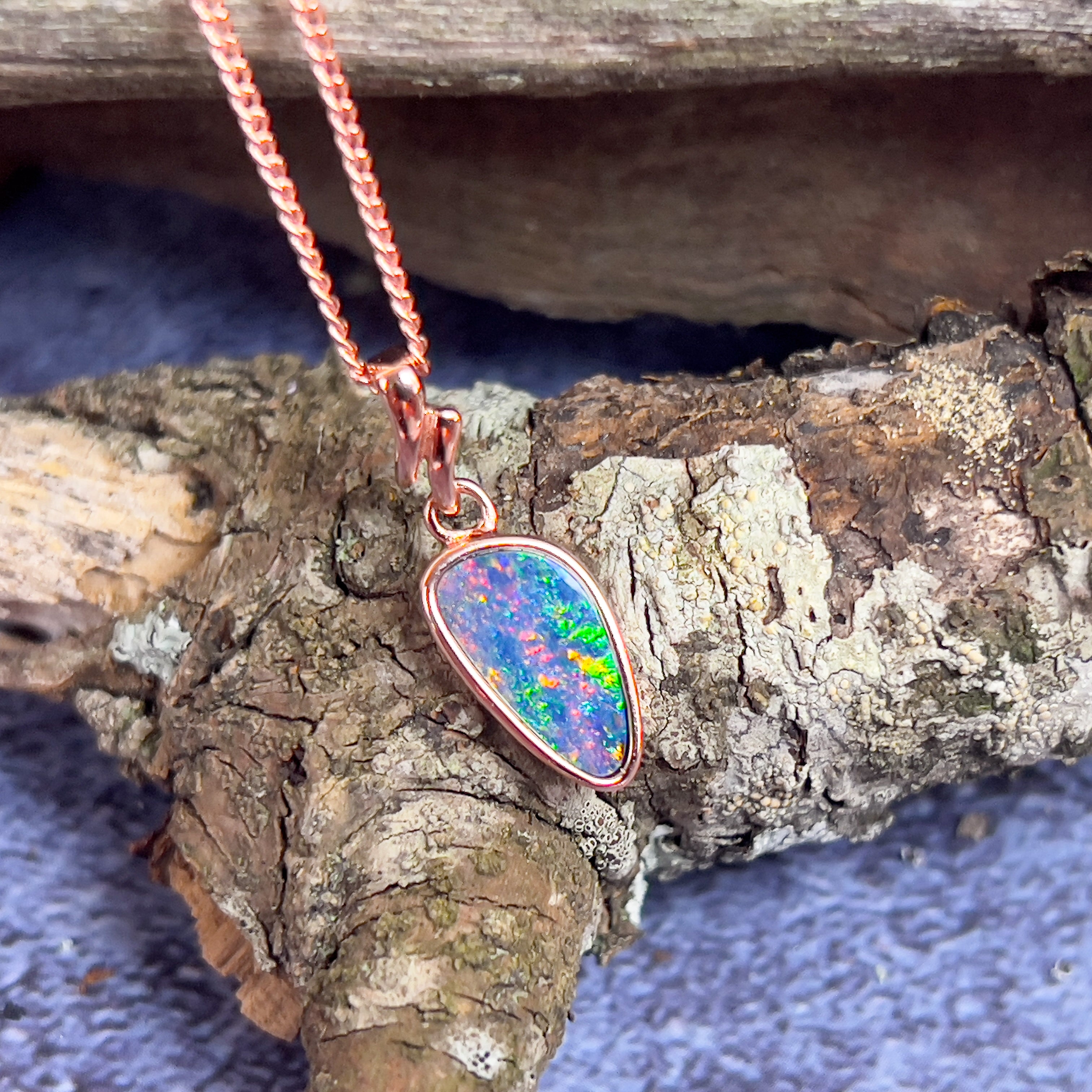 Rose Gold plated Opal doublet 21x7.3mm pendant - Masterpiece Jewellery Opal & Gems Sydney Australia | Online Shop