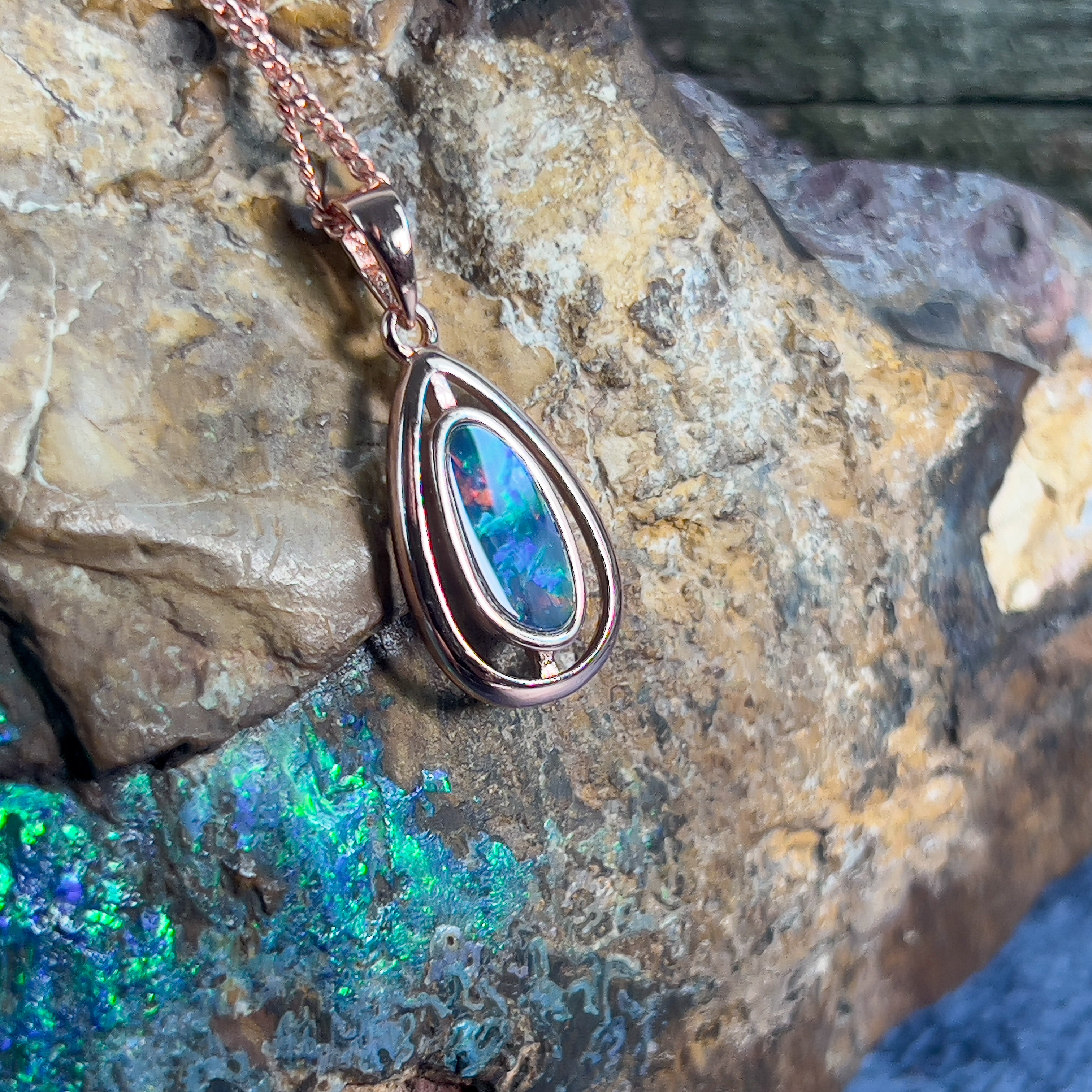 Rose Gold Plated silver Opal doublet pendants - Masterpiece Jewellery Opal & Gems Sydney Australia | Online Shop