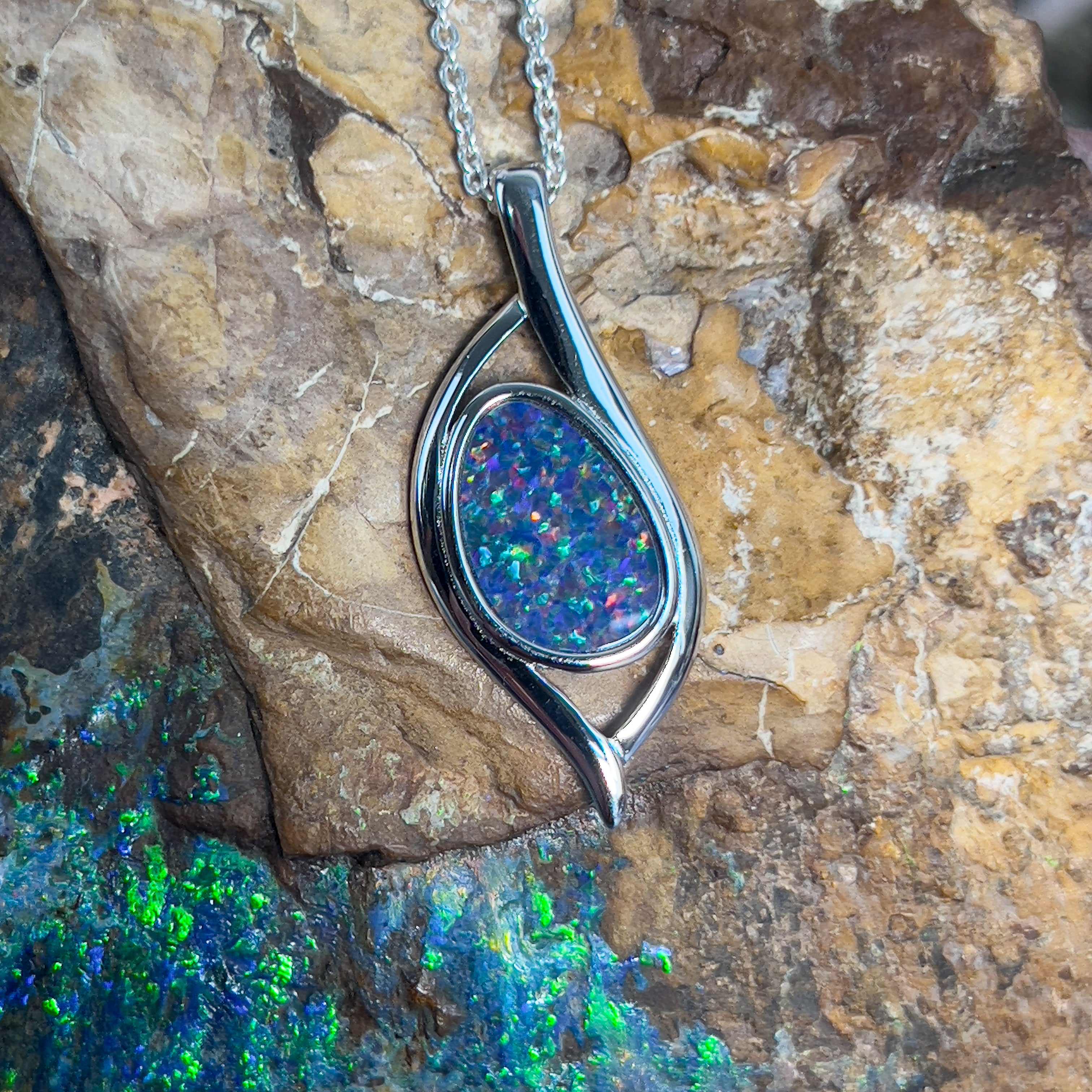 Sterling Silver Freeform Opal doublet 2.24ct pendant - Masterpiece Jewellery Opal & Gems Sydney Australia | Online Shop