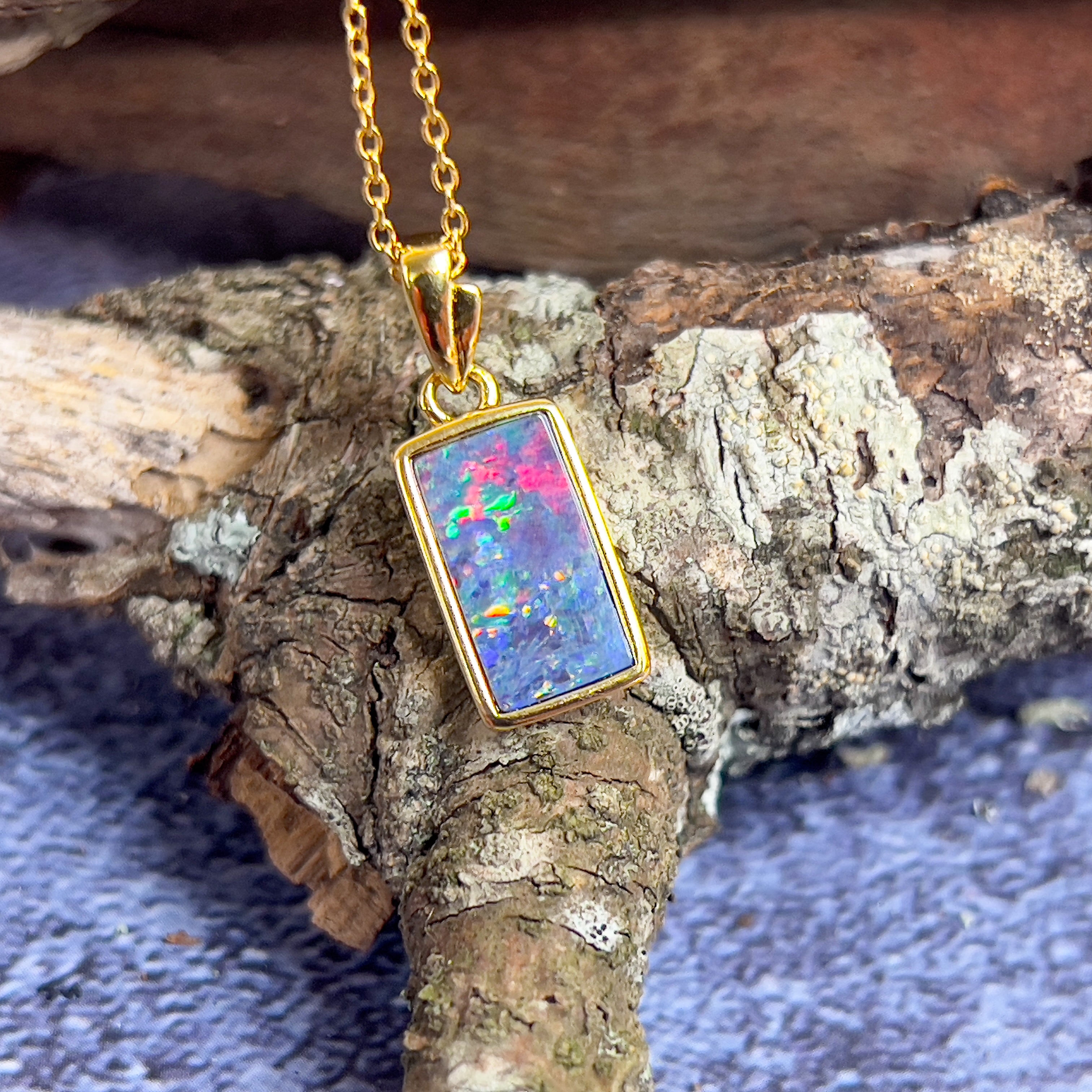 Gold Plated Silver rectangular Opal doublet pendant - Masterpiece Jewellery Opal & Gems Sydney Australia | Online Shop