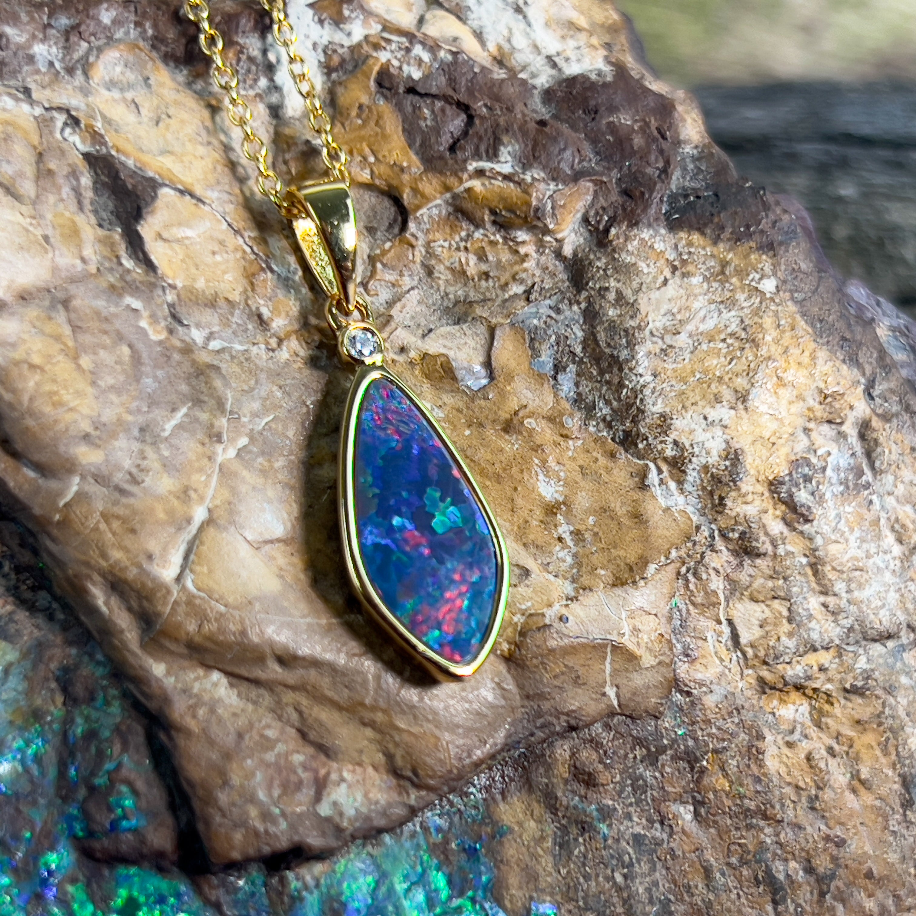 Gold Plated Silver Opal doublet 25x8.2mm pendant - Masterpiece Jewellery Opal & Gems Sydney Australia | Online Shop