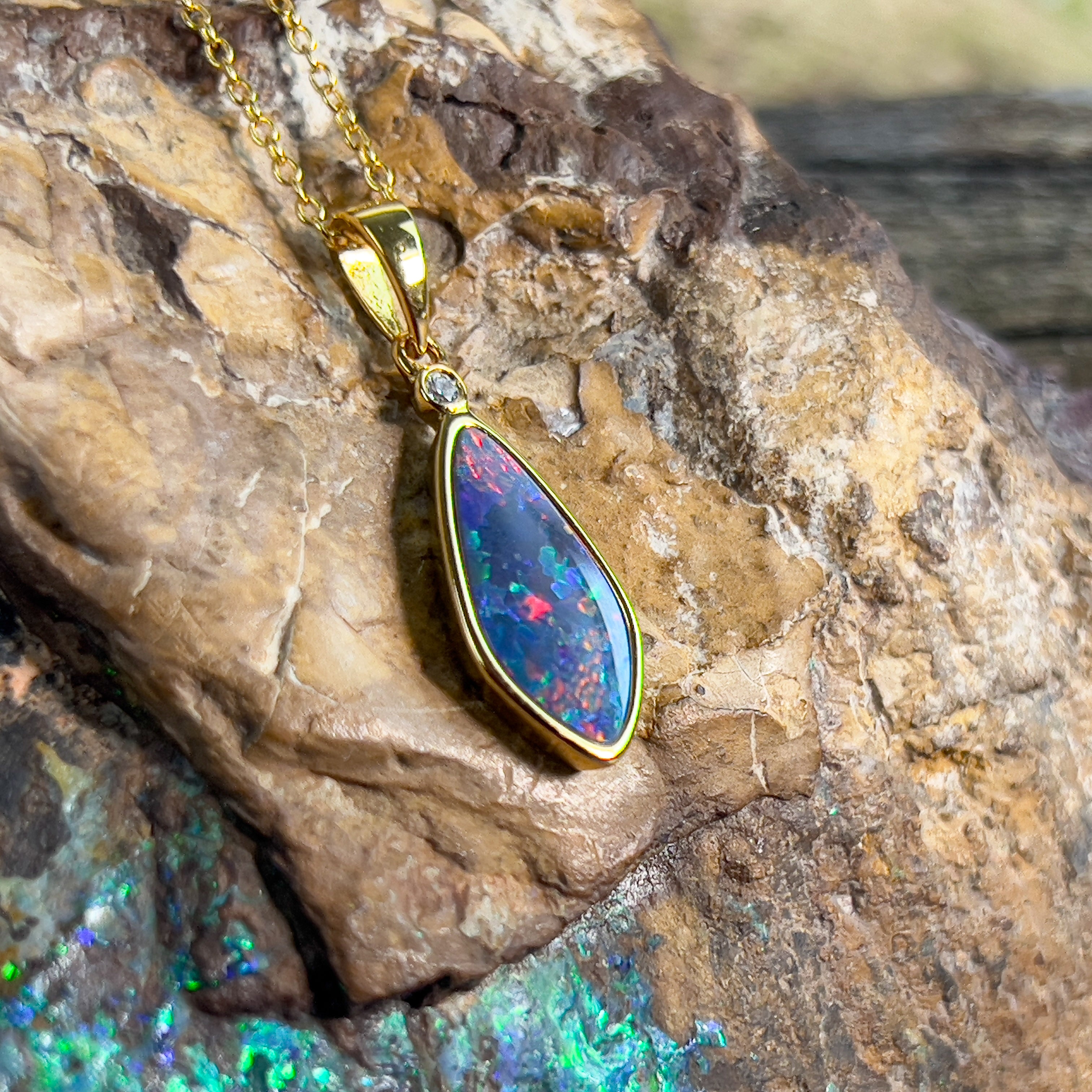 Gold Plated Silver Opal doublet 25x8.2mm pendant - Masterpiece Jewellery Opal & Gems Sydney Australia | Online Shop