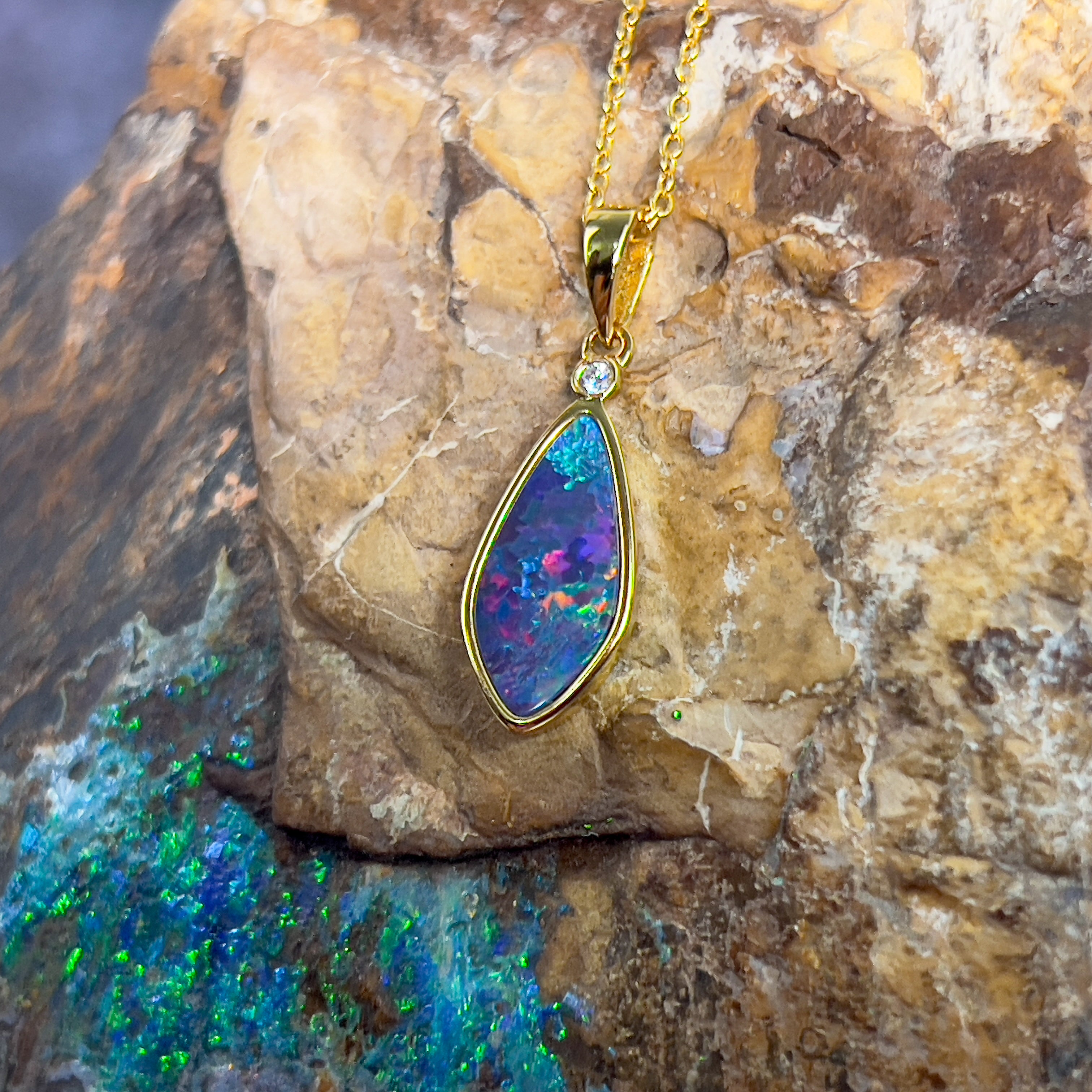 Gold Plated Silver Opal doublet 25x8.2mm pendant - Masterpiece Jewellery Opal & Gems Sydney Australia | Online Shop