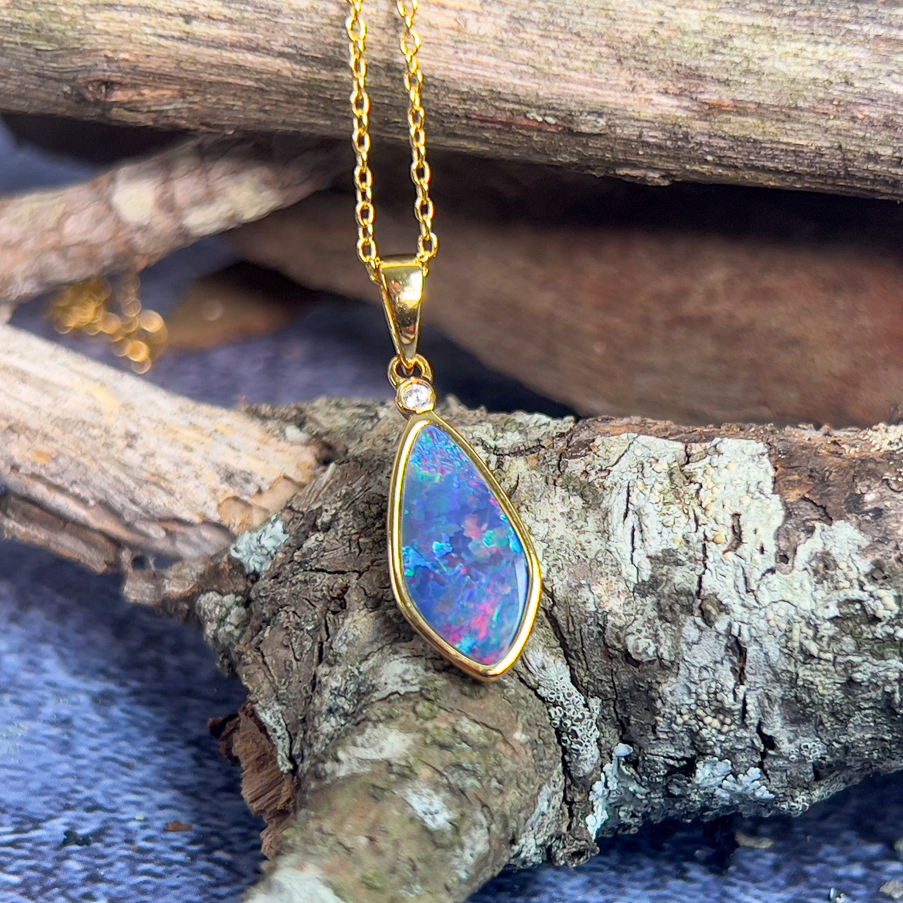 Gold Plated Silver Opal doublet 25x8.2mm pendant - Masterpiece Jewellery Opal & Gems Sydney Australia | Online Shop