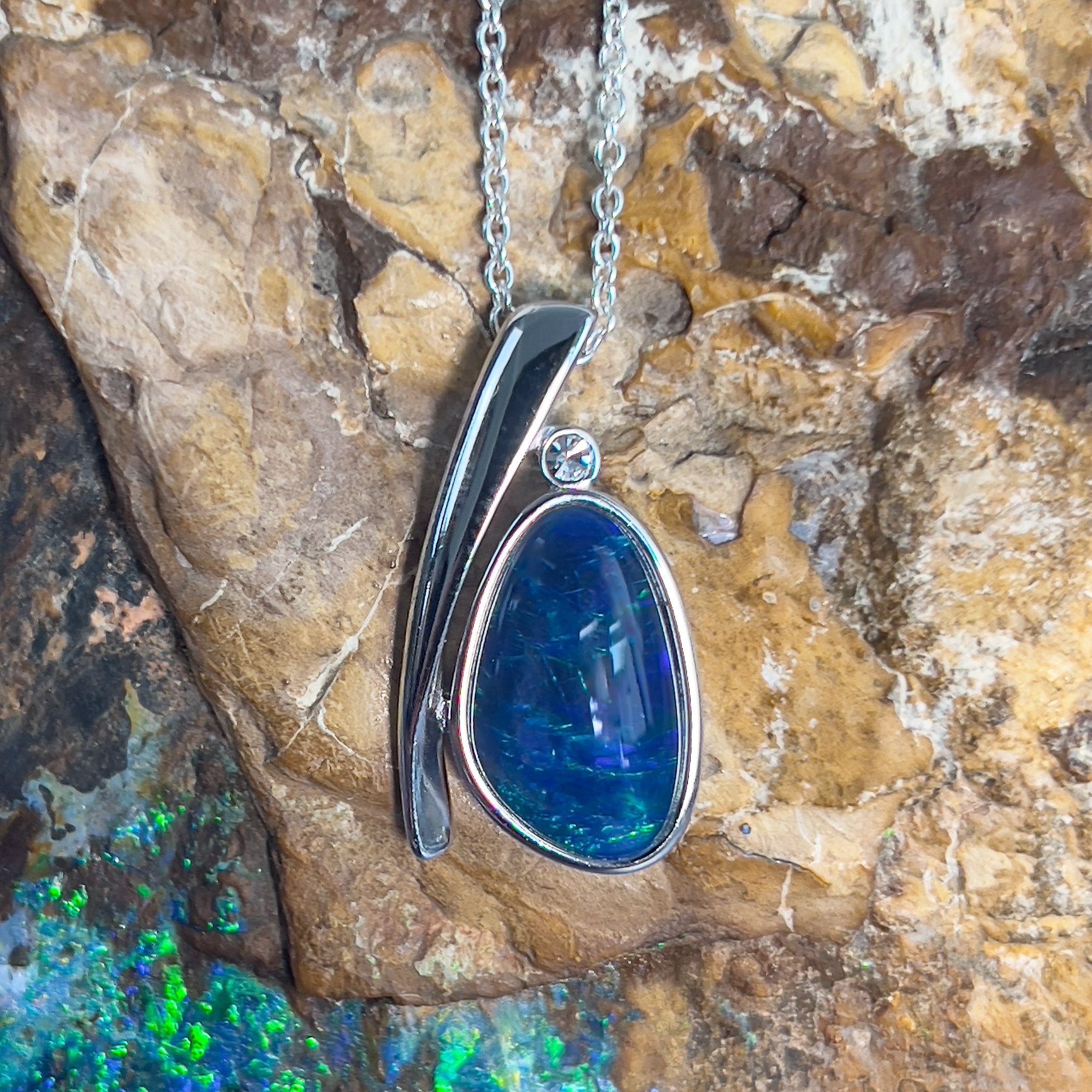 Sterling Silver Opal triplet freeform 24.3x13mm pendant - Masterpiece Jewellery Opal & Gems Sydney Australia | Online Shop