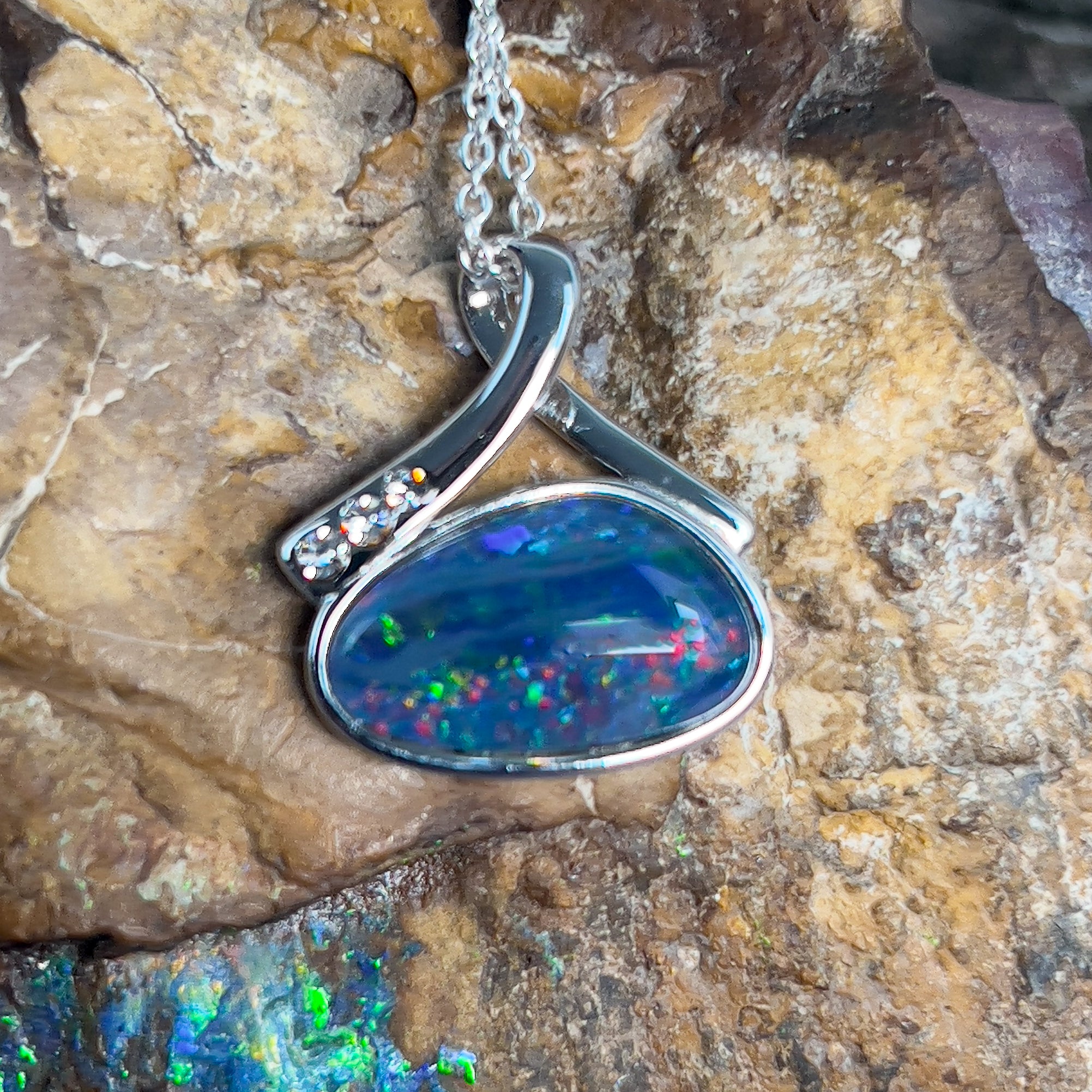 Sterling Silver Opal triplet 15.6x17.1mm pendant - Masterpiece Jewellery Opal & Gems Sydney Australia | Online Shop