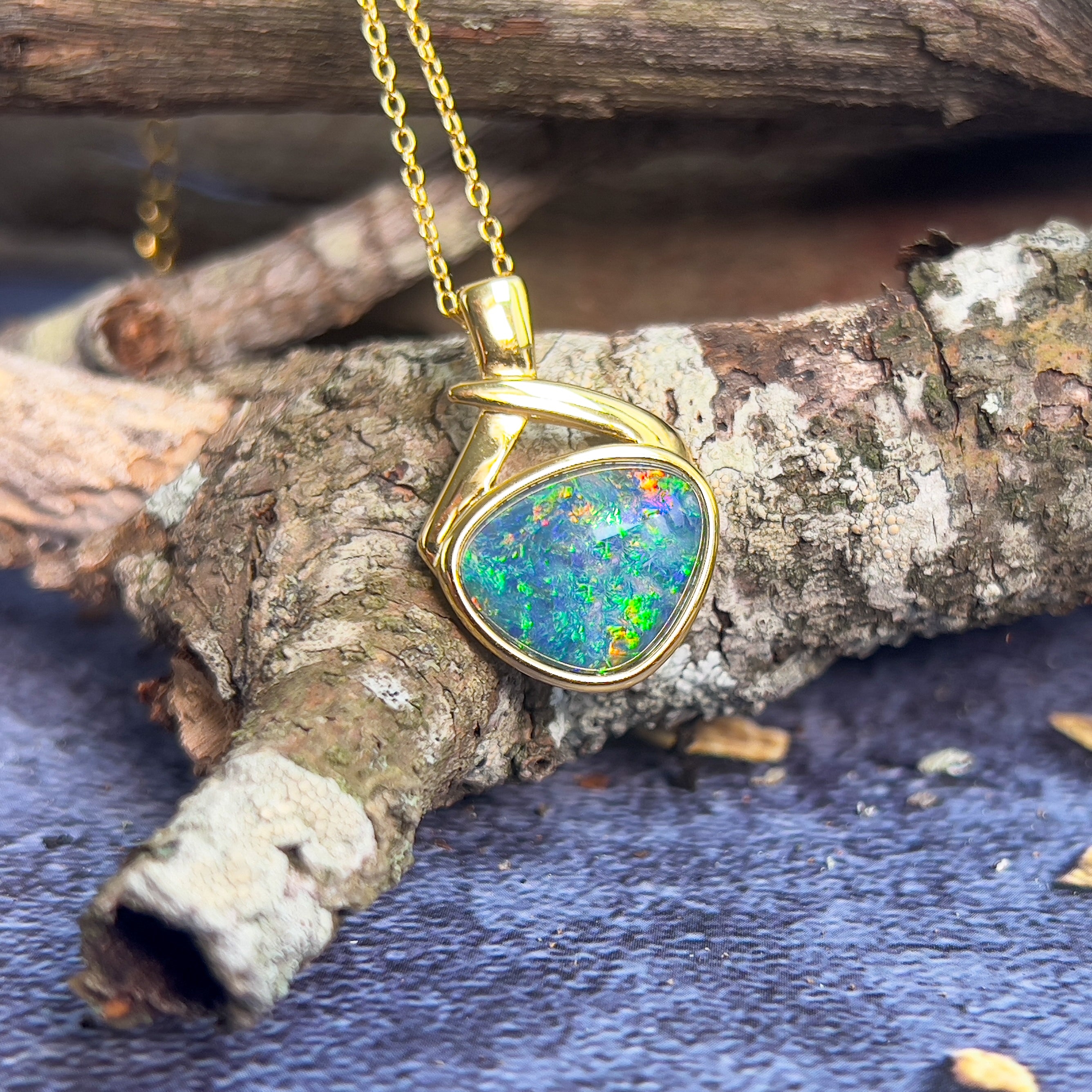 Sterling Silver gold plated opal pendant 16.2x23mm - Masterpiece Jewellery Opal & Gems Sydney Australia | Online Shop