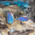 14kt long oval freeform Opal doublet studs - Masterpiece Jewellery Opal & Gems Sydney Australia | Online Shop