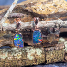 Rose Gold plated sterling silver dangling Opal doublet earrings - Masterpiece Jewellery Opal & Gems Sydney Australia | Online Shop