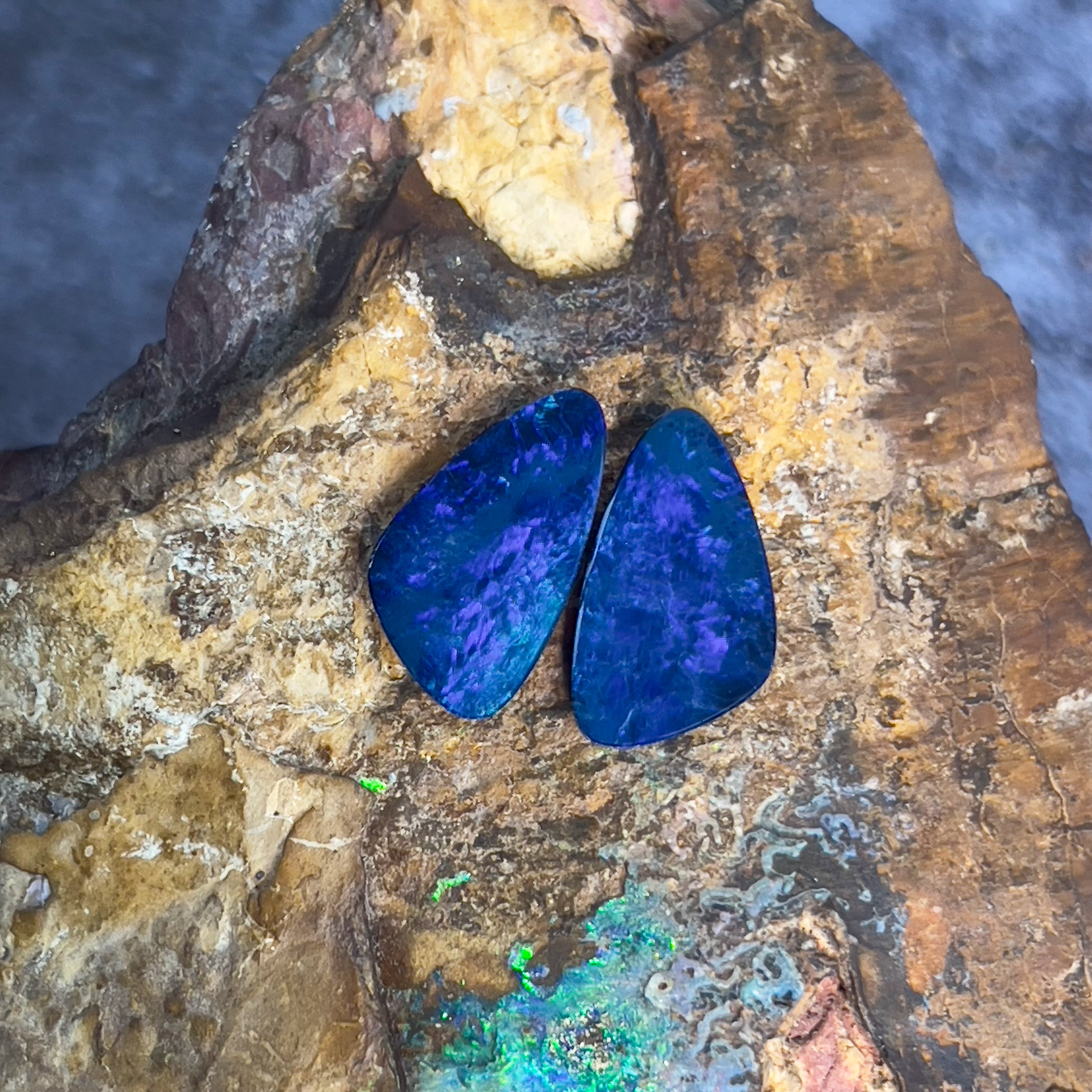 Pair of Loose Opal doublets blue 7.39ct - Masterpiece Jewellery Opal & Gems Sydney Australia | Online Shop