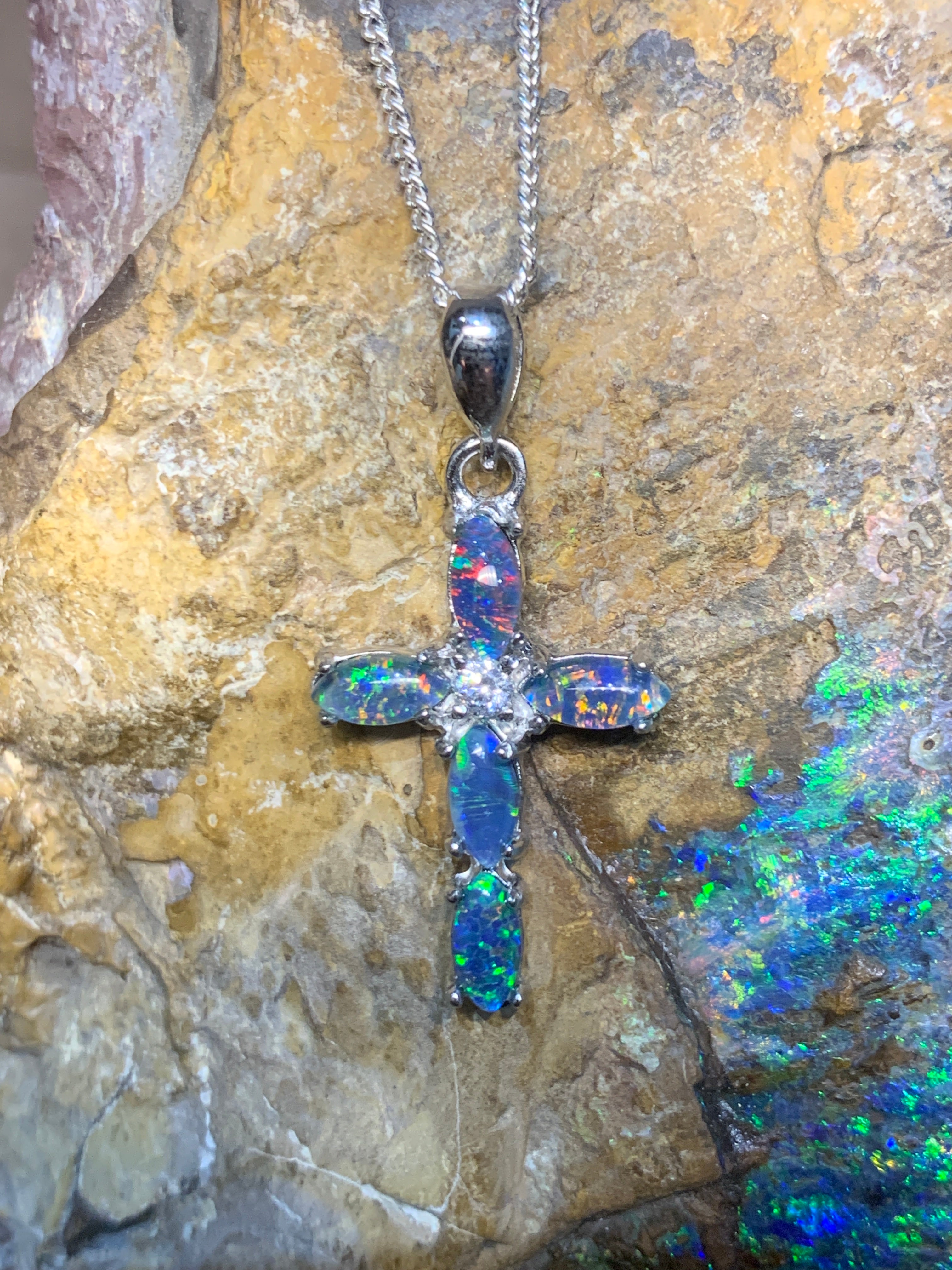 Sterling Silver Cross Opal pendant - Masterpiece Jewellery Opal & Gems Sydney Australia | Online Shop