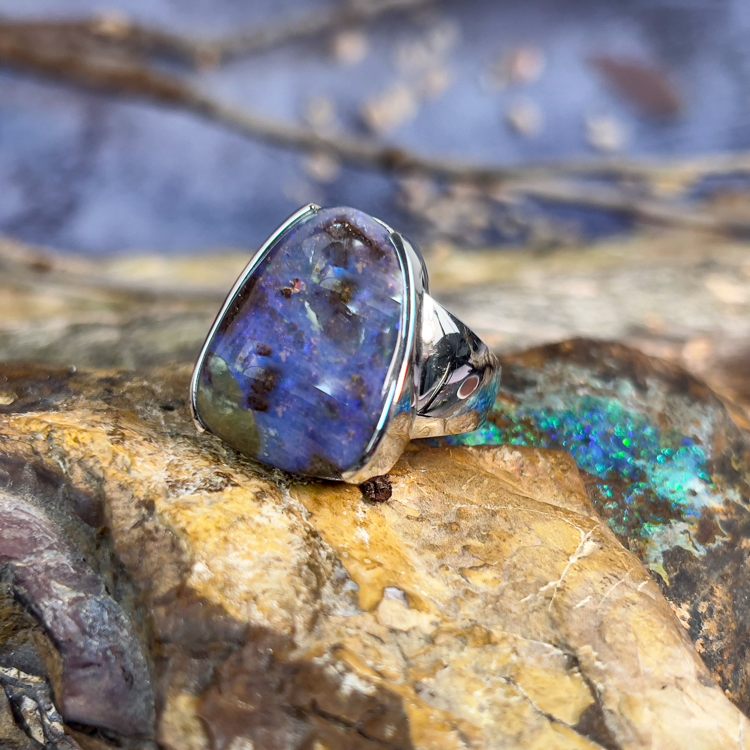 One Sterling Silver Boulder Opal 24.98ct ring - Masterpiece Jewellery Opal & Gems Sydney Australia | Online Shop