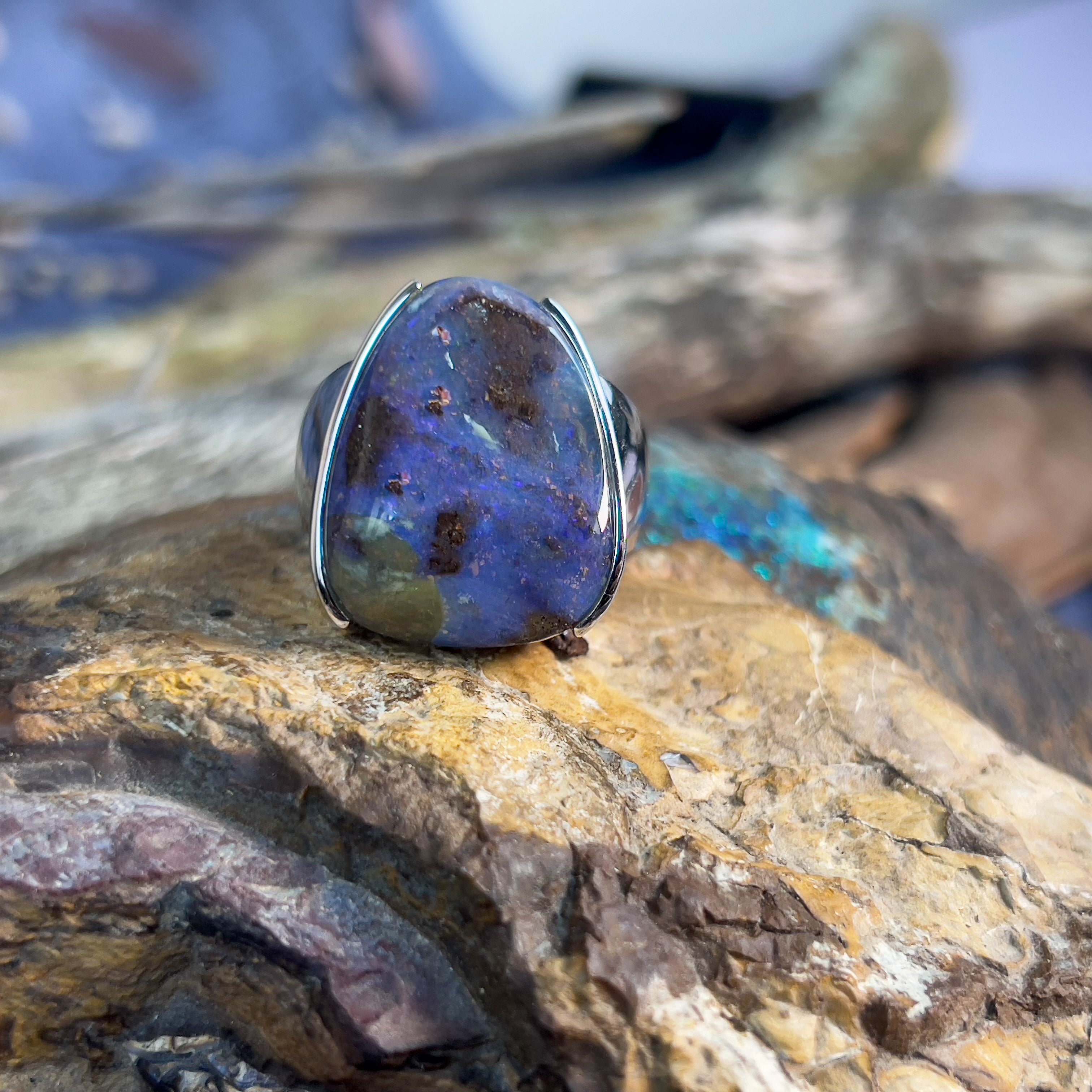 One Sterling Silver Boulder Opal 24.98ct ring - Masterpiece Jewellery Opal & Gems Sydney Australia | Online Shop