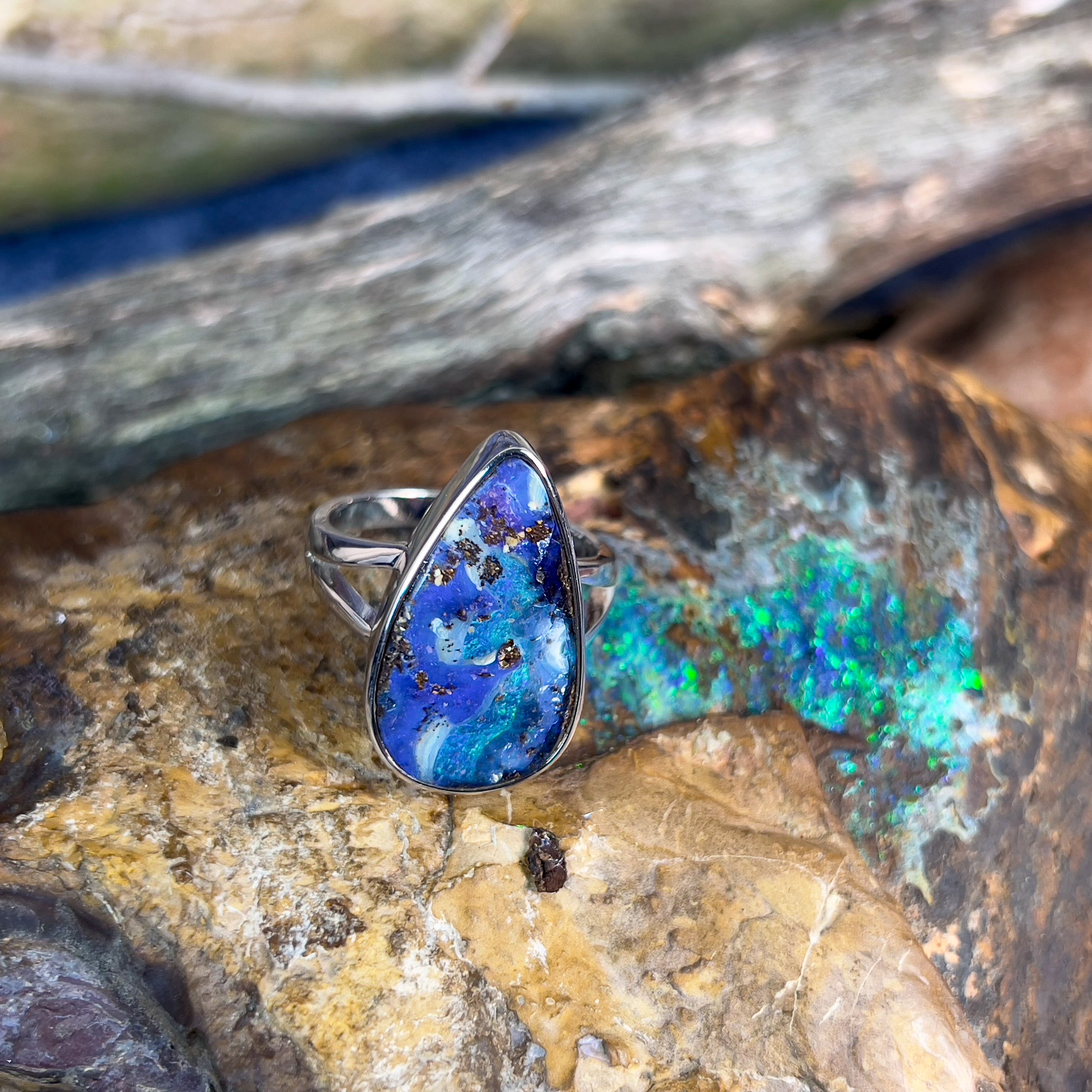 Sterling Silver Boulder Opal 24x14.5mm ring - Masterpiece Jewellery Opal & Gems Sydney Australia | Online Shop