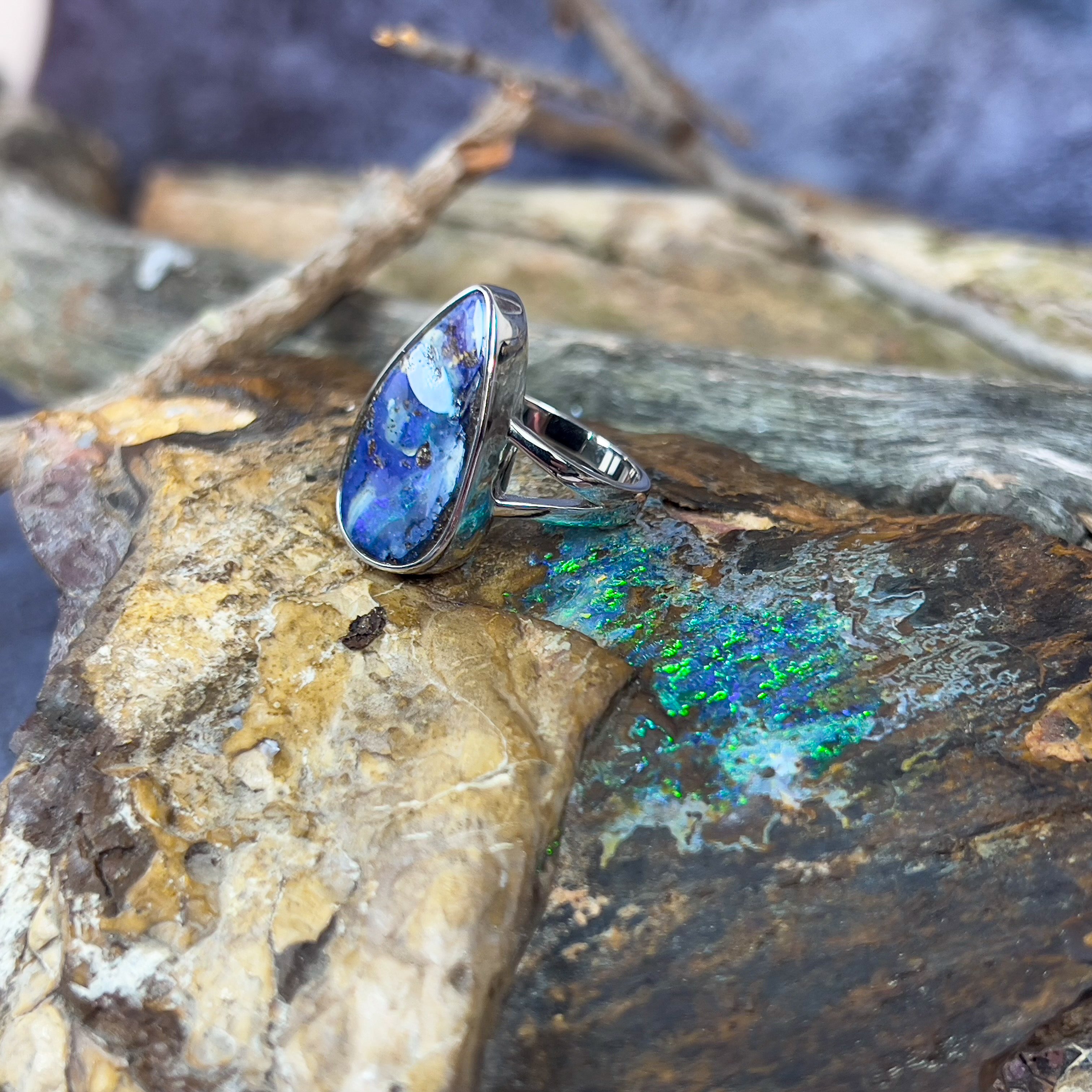 Sterling Silver Boulder Opal 24x14.5mm ring - Masterpiece Jewellery Opal & Gems Sydney Australia | Online Shop