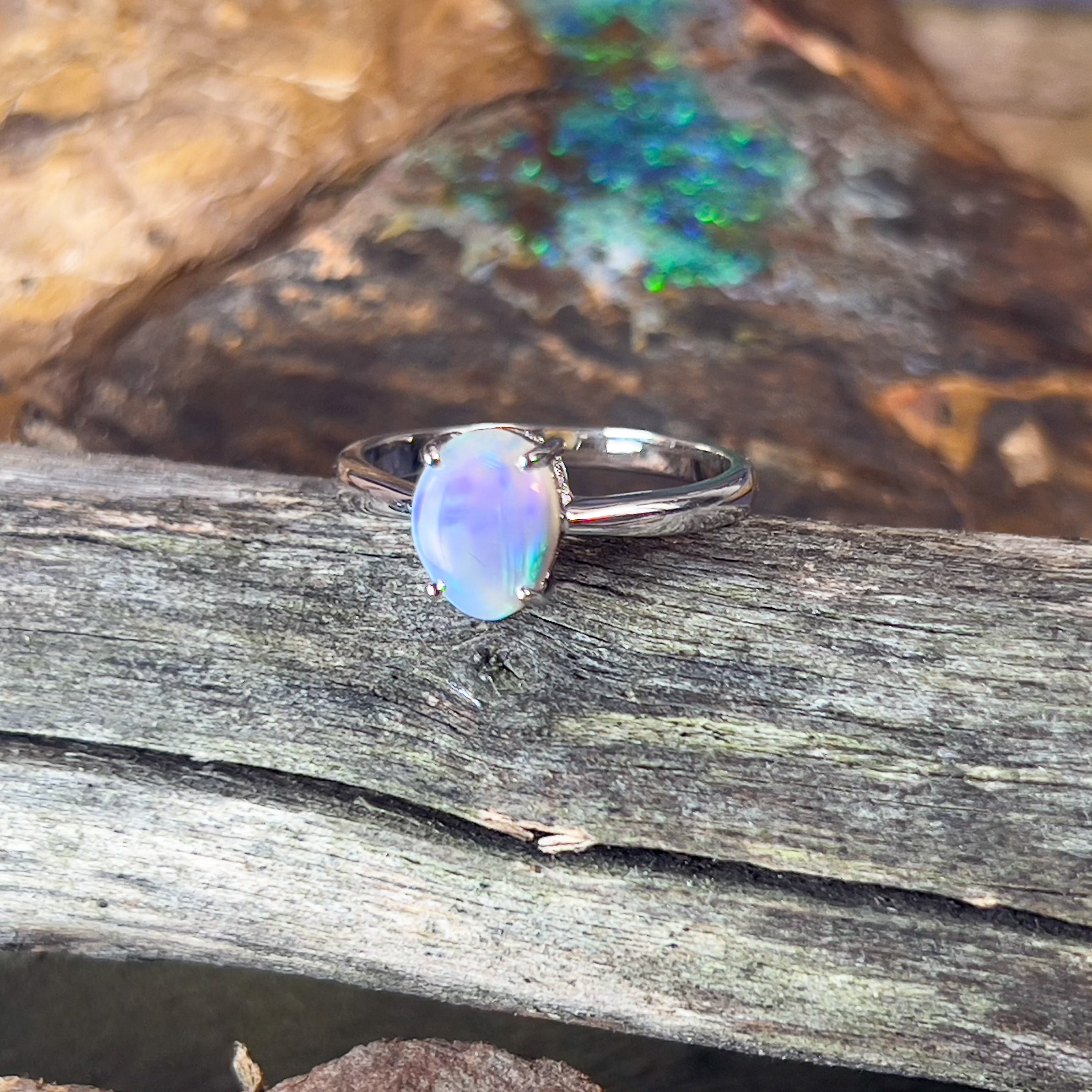 Sterling Silver 8.7x6.6mm Black Opal solitaire ring - Masterpiece Jewellery Opal & Gems Sydney Australia | Online Shop