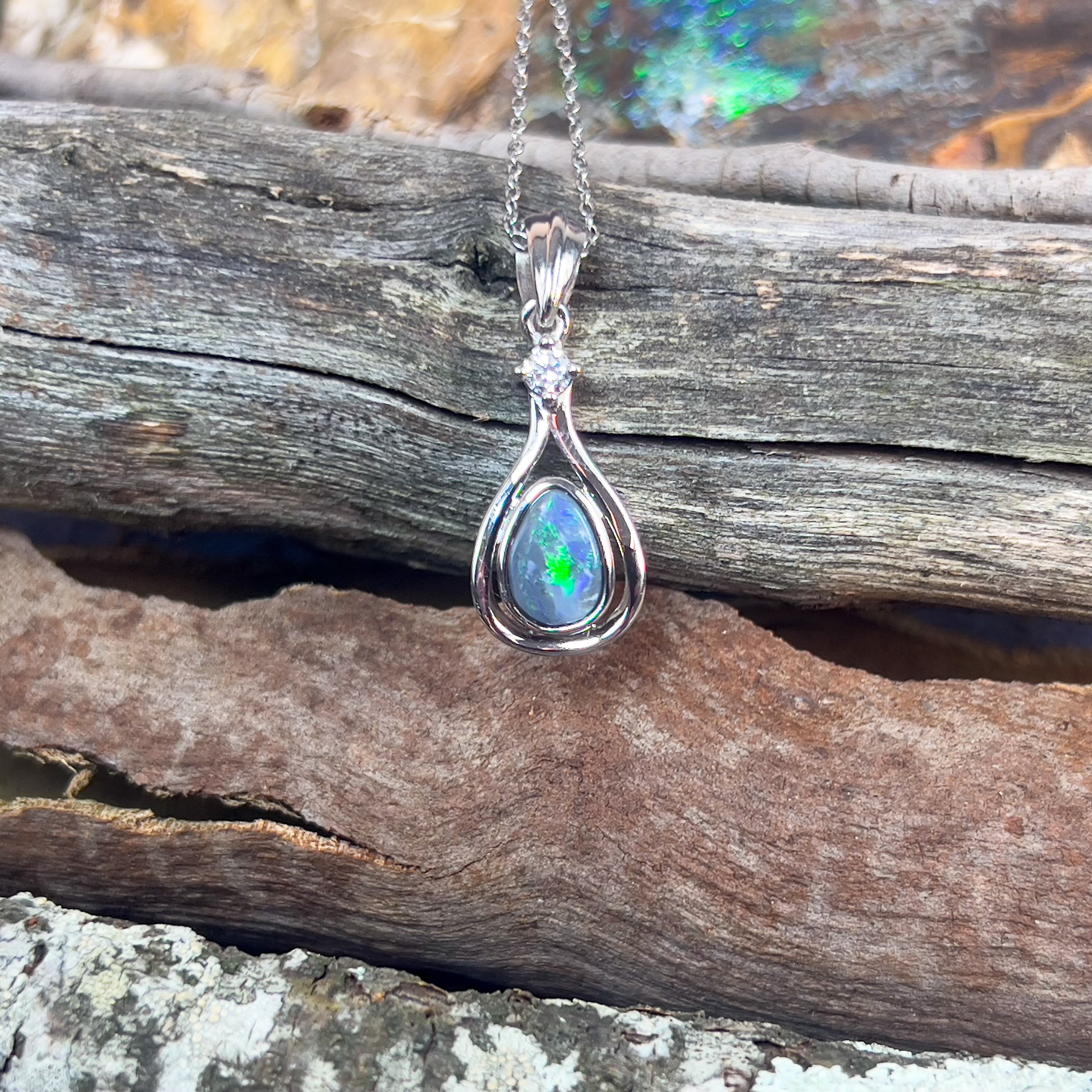 Sterling Silver Black Opal pearshape 9x6mm pendant - Masterpiece Jewellery Opal & Gems Sydney Australia | Online Shop