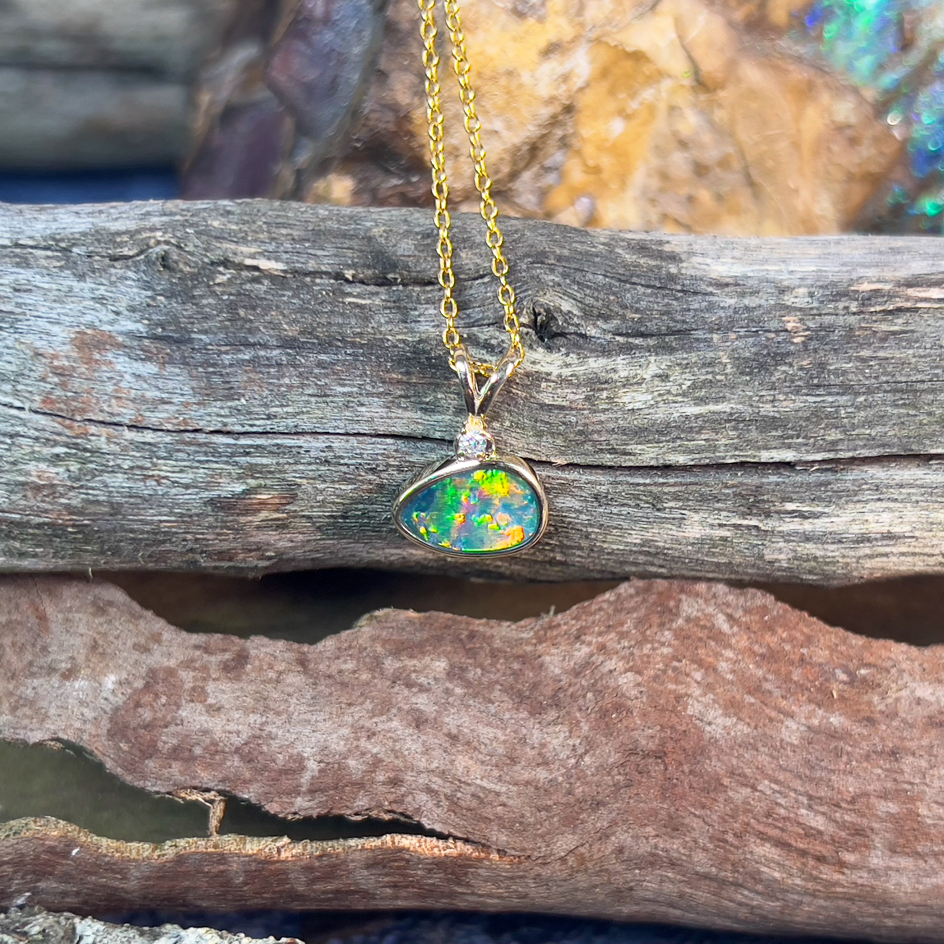 9kt Yellow Gold Opal doublet pendant - Masterpiece Jewellery Opal & Gems Sydney Australia | Online Shop