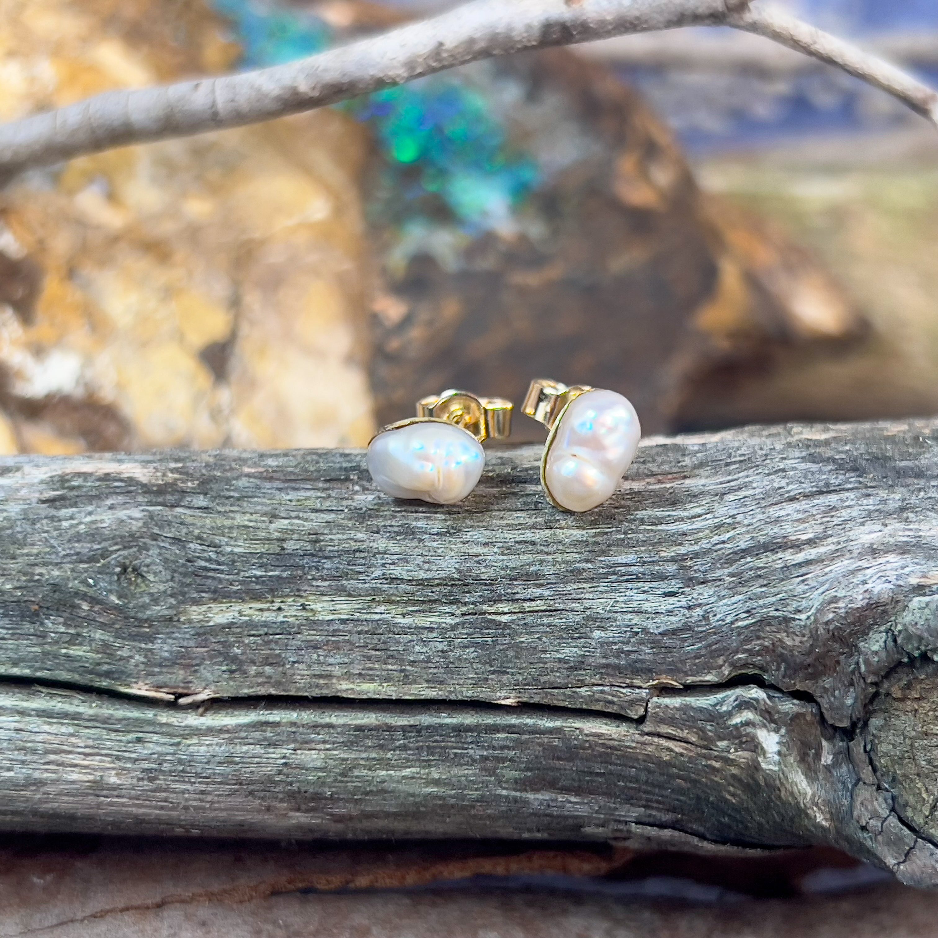 Pair of 18kt Yellow Gold Keshi Pearls 7.5x5mm - Masterpiece Jewellery Opal & Gems Sydney Australia | Online Shop