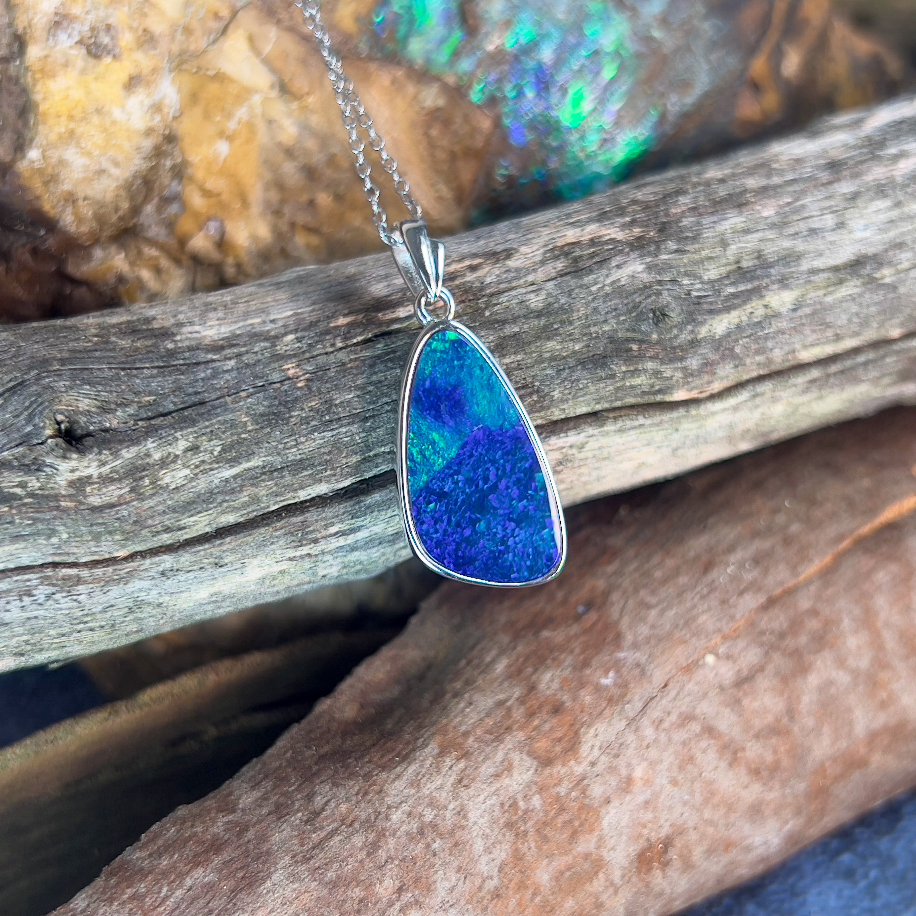 Sterling Silver Blue Green Opal doublet 20x11.5mm - Masterpiece Jewellery Opal & Gems Sydney Australia | Online Shop