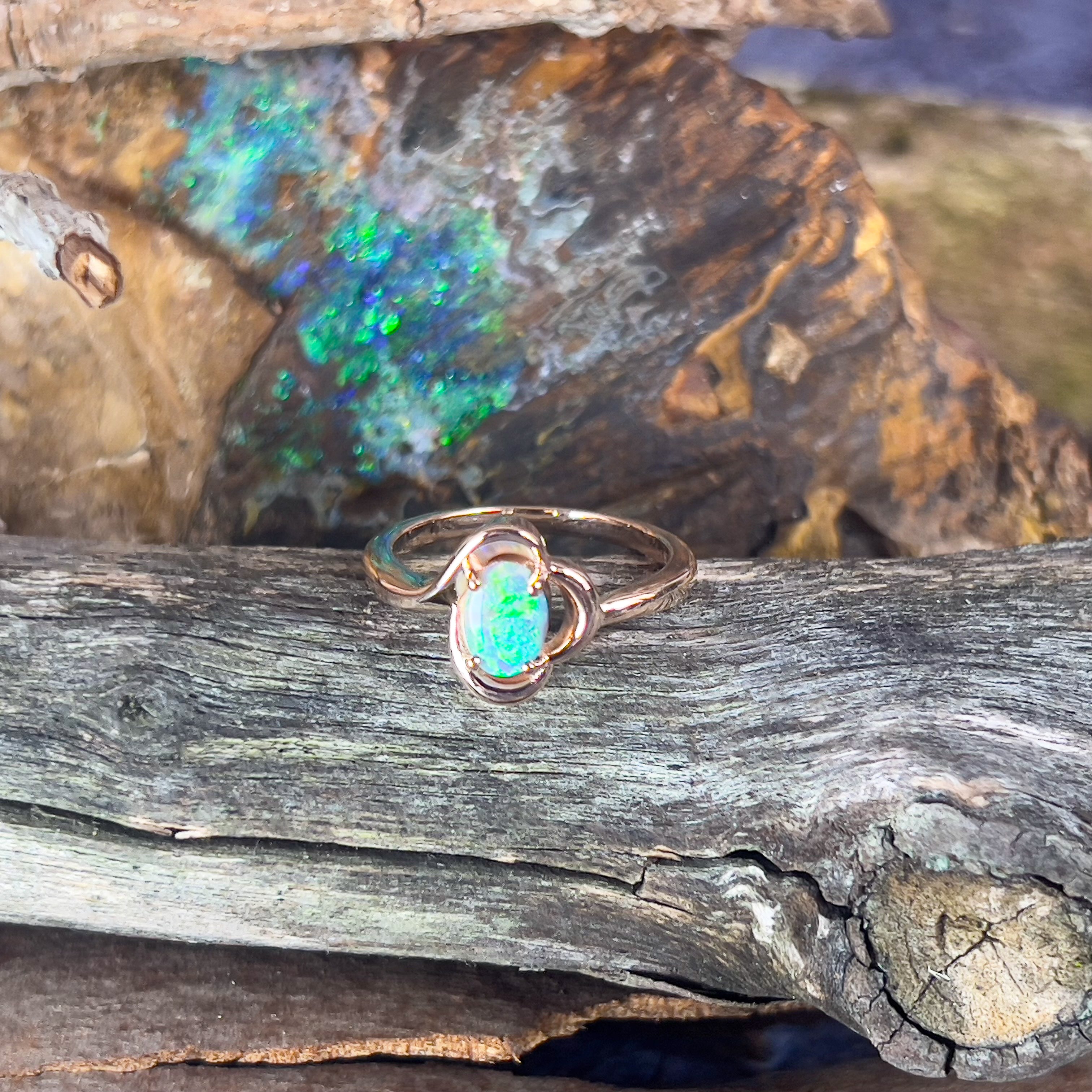 9kt Rose Gold solitaire ring with one Black Opal 0.47ct - Masterpiece Jewellery Opal & Gems Sydney Australia | Online Shop