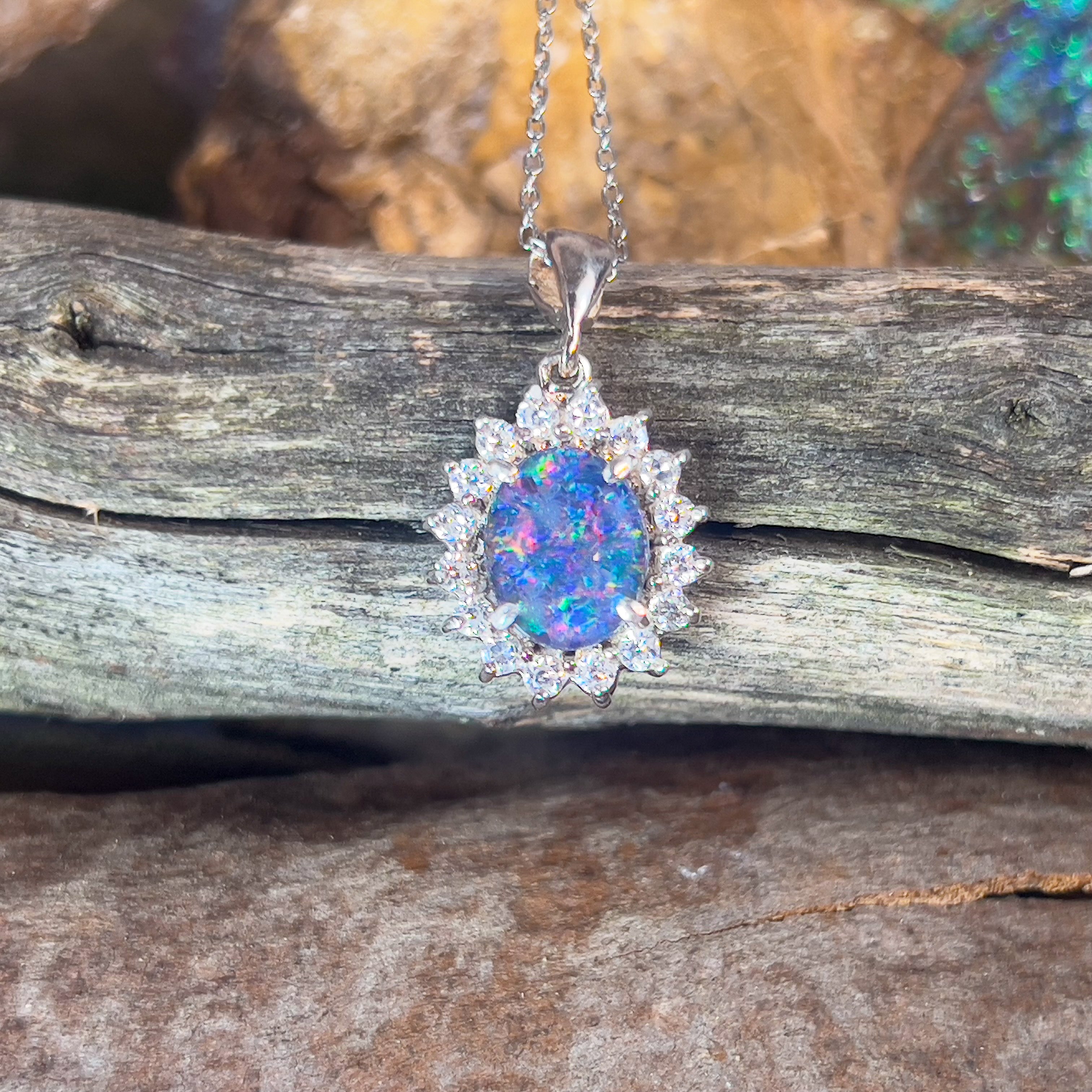 Sterling Silver Cluster design pendant with 10x8mm Opal triplet - Masterpiece Jewellery Opal & Gems Sydney Australia | Online Shop