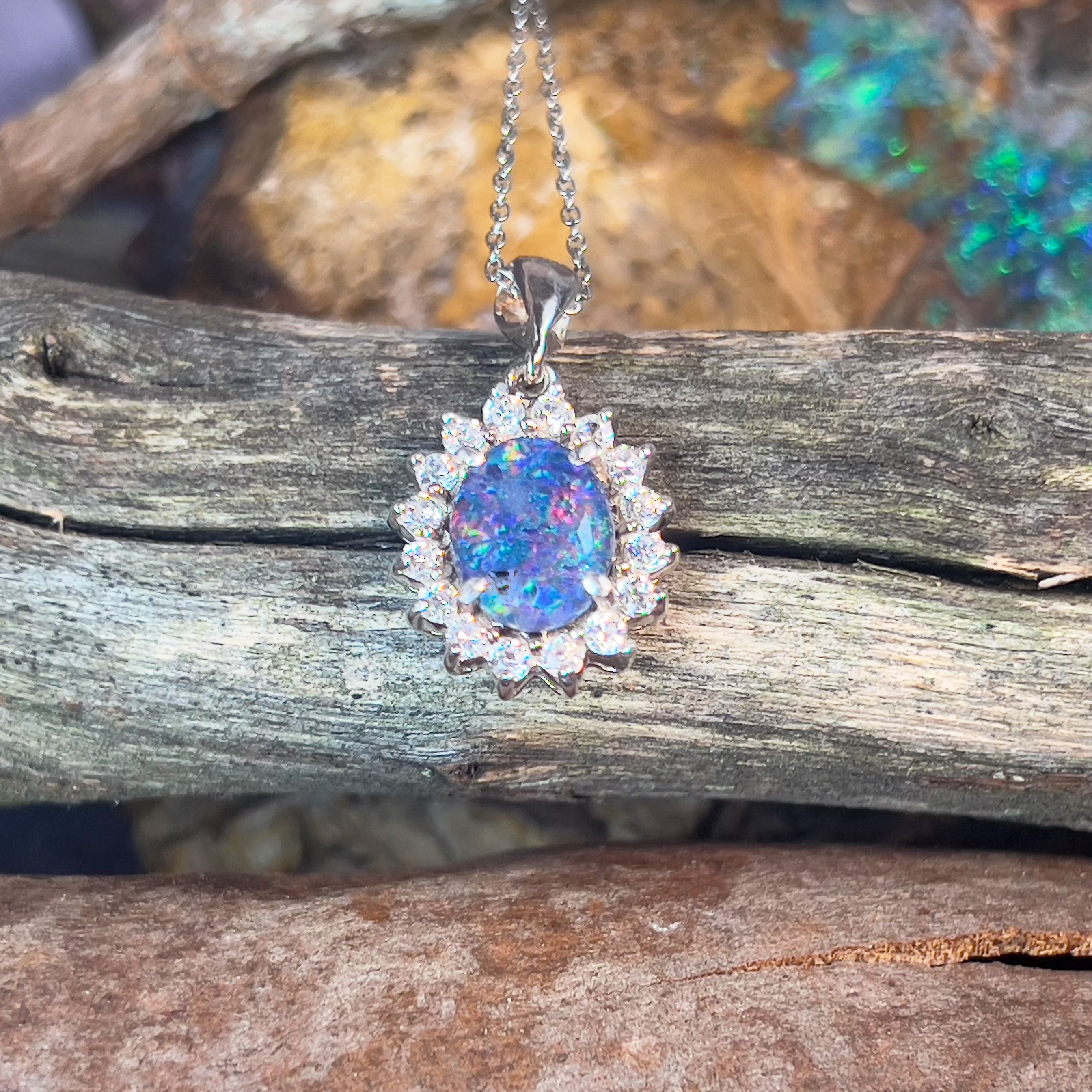 Sterling Silver Cluster design pendant with 10x8mm Opal triplet - Masterpiece Jewellery Opal & Gems Sydney Australia | Online Shop