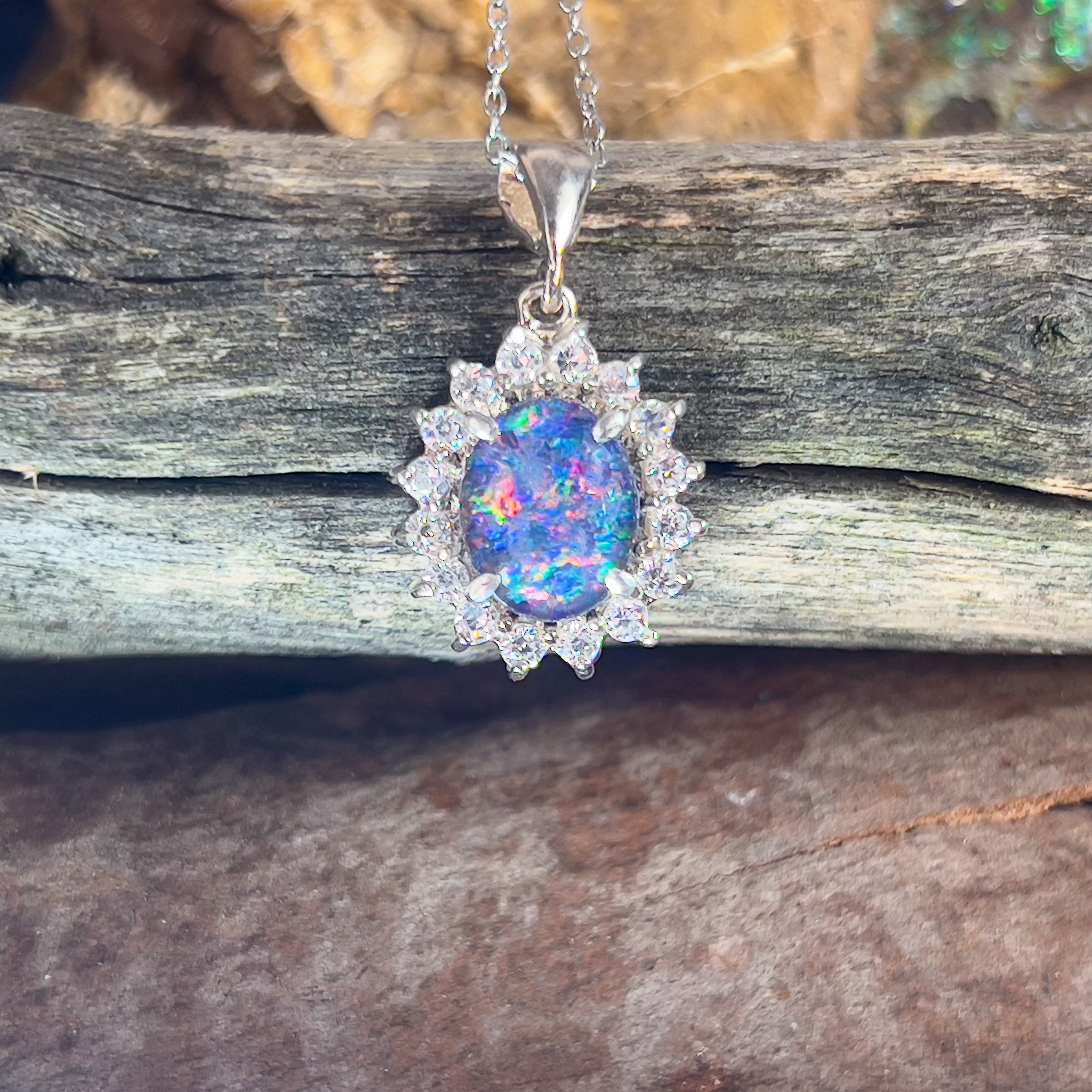 Sterling Silver Cluster design pendant with 10x8mm Opal triplet - Masterpiece Jewellery Opal & Gems Sydney Australia | Online Shop