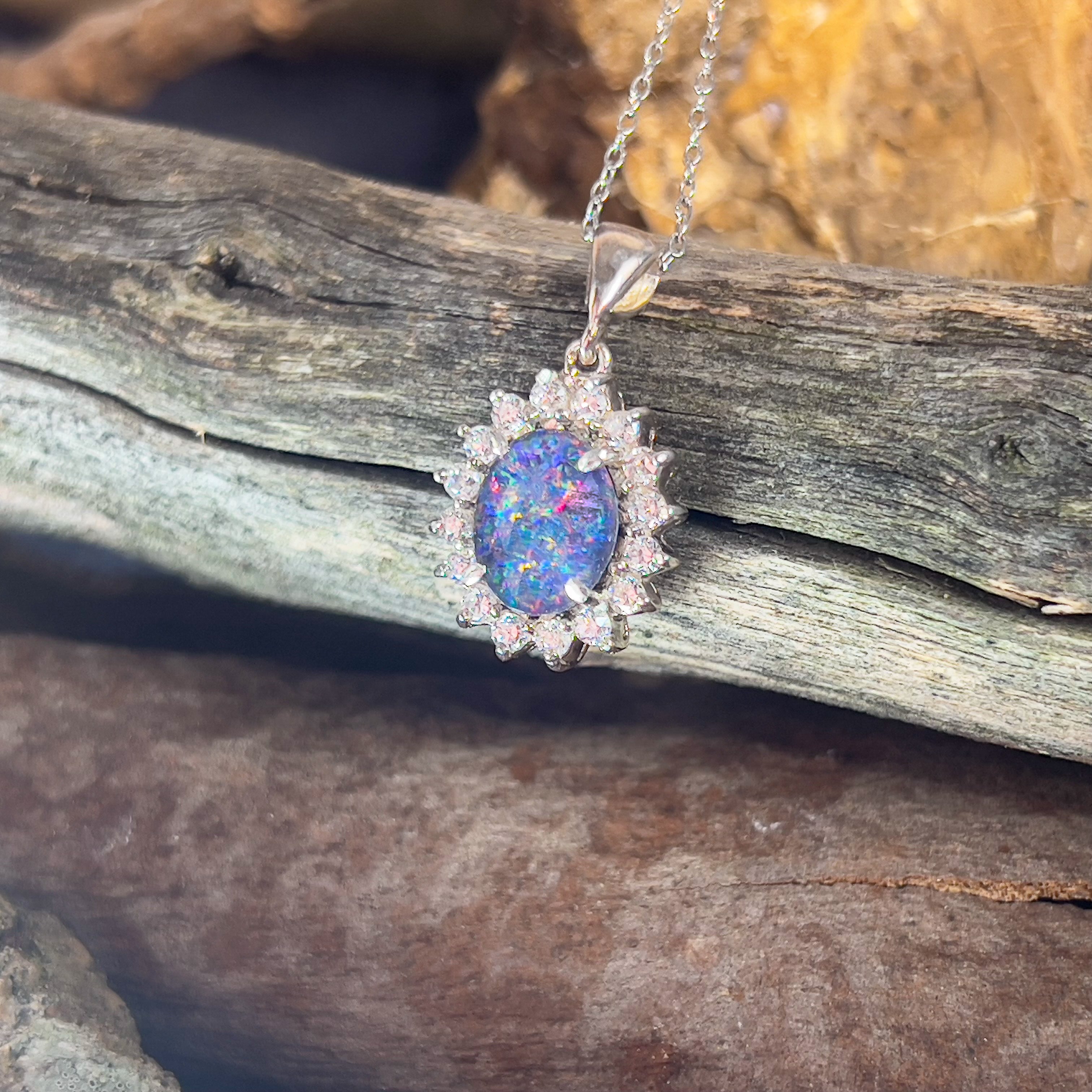 Sterling Silver Cluster design pendant with 10x8mm Opal triplet - Masterpiece Jewellery Opal & Gems Sydney Australia | Online Shop