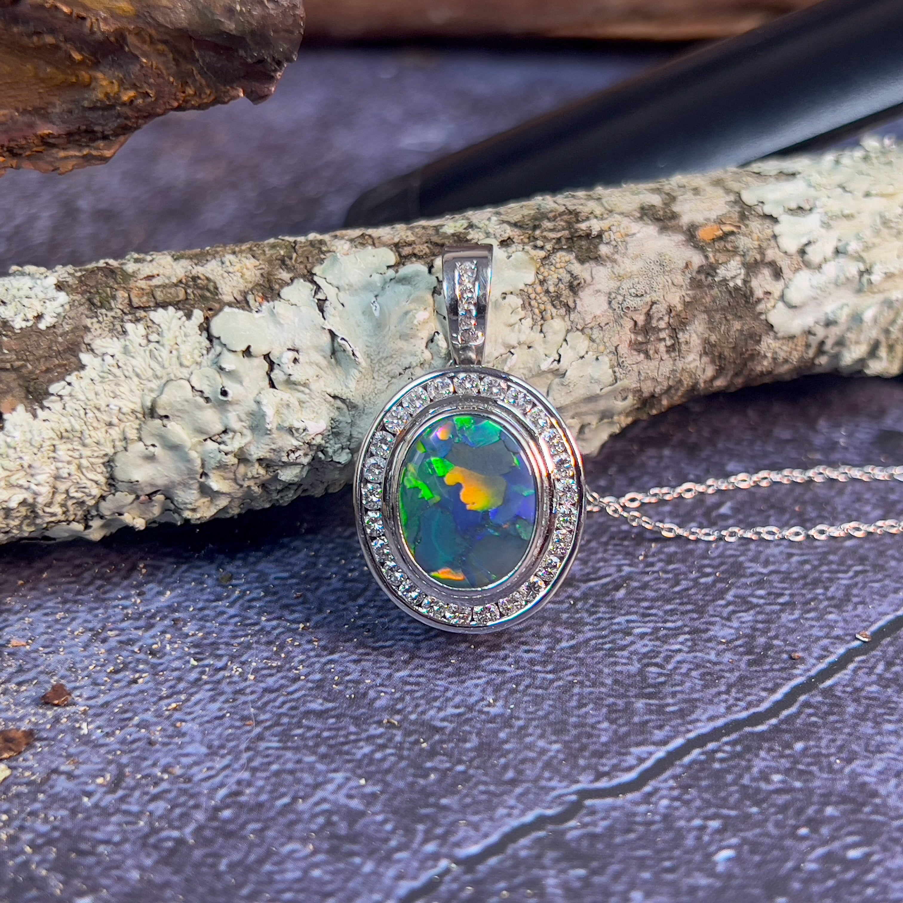 18kt White Gold multi piece Black Opal diamond ring, pendant and brooch piece - Masterpiece Jewellery Opal & Gems Sydney Australia | Online Shop