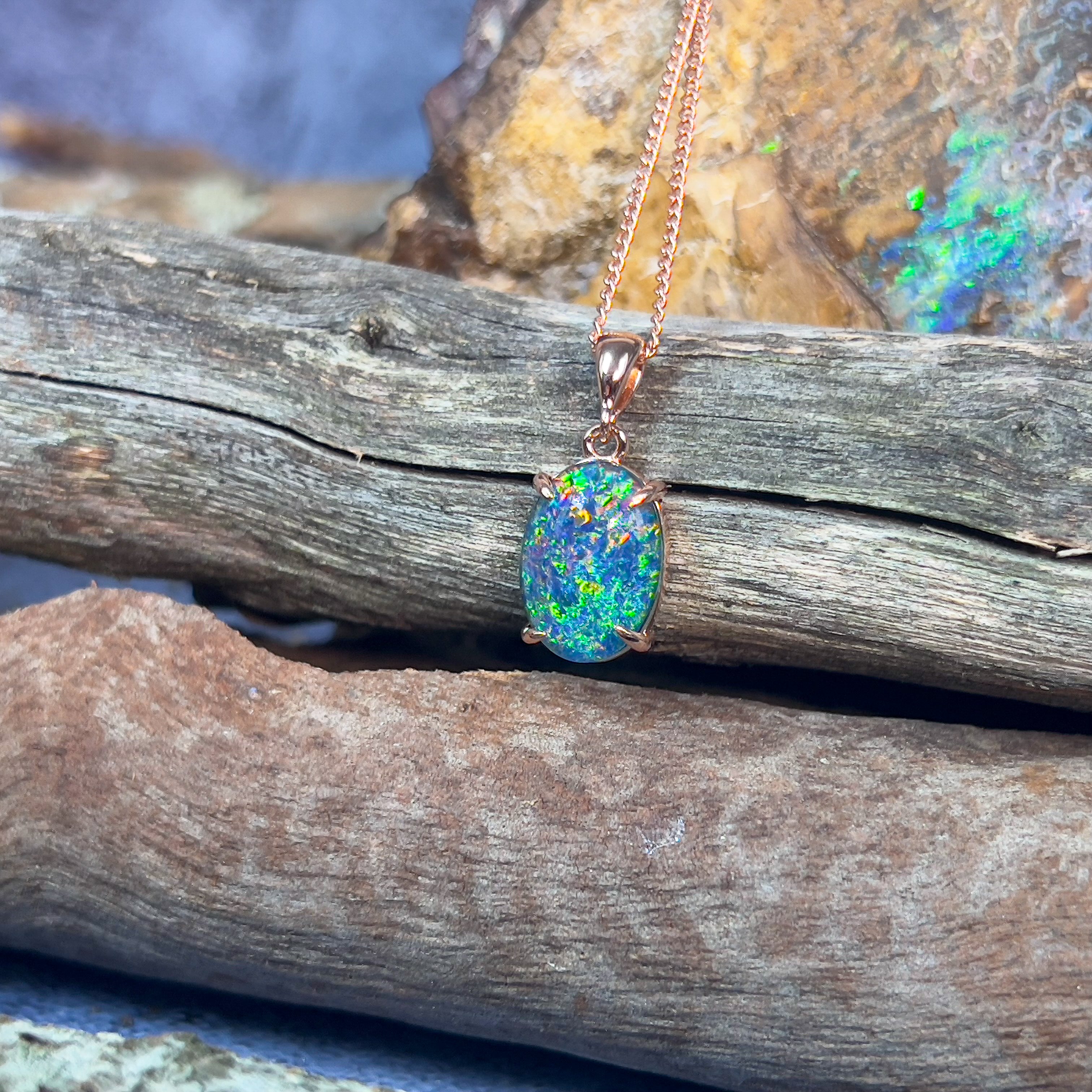 Sterling Silver Rose Gold plated 14x10mm Opal triplet claw set pendant - Masterpiece Jewellery Opal & Gems Sydney Australia | Online Shop