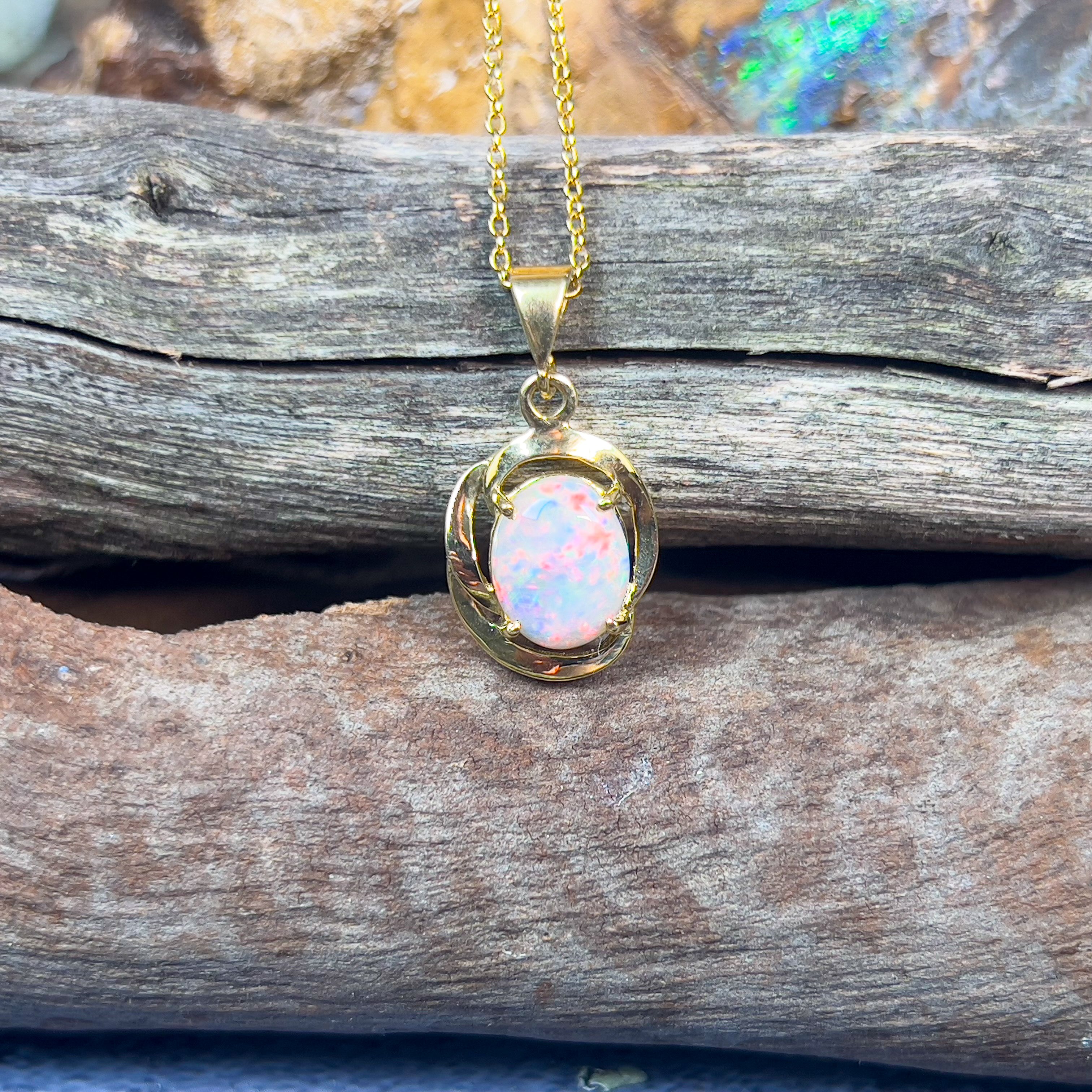 18kt Yellow Gold Light Opal red colour pendant - Masterpiece Jewellery Opal & Gems Sydney Australia | Online Shop