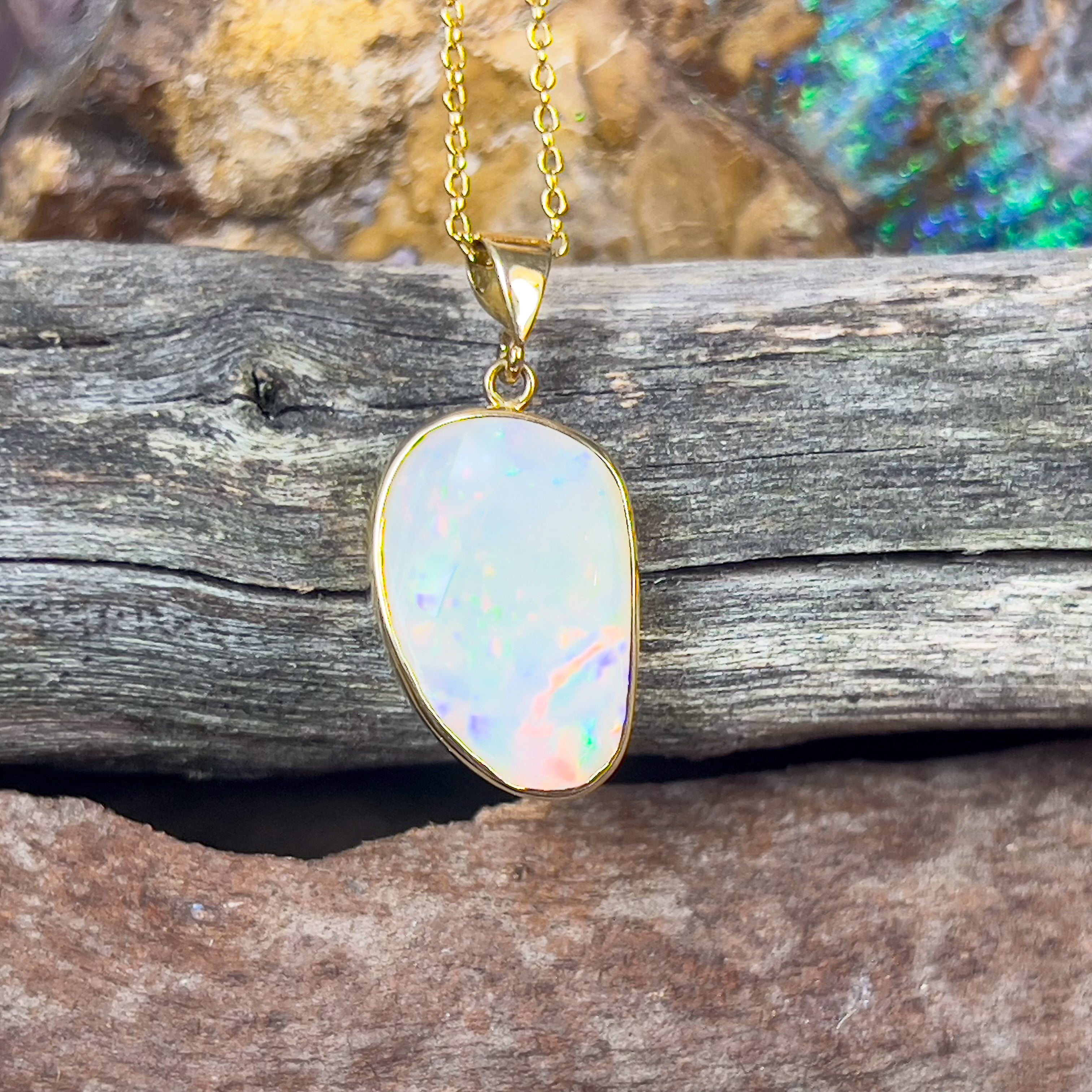 18kt Yellow Gold Freeform shape White Opal 4.88ct pendant - Masterpiece Jewellery Opal & Gems Sydney Australia | Online Shop