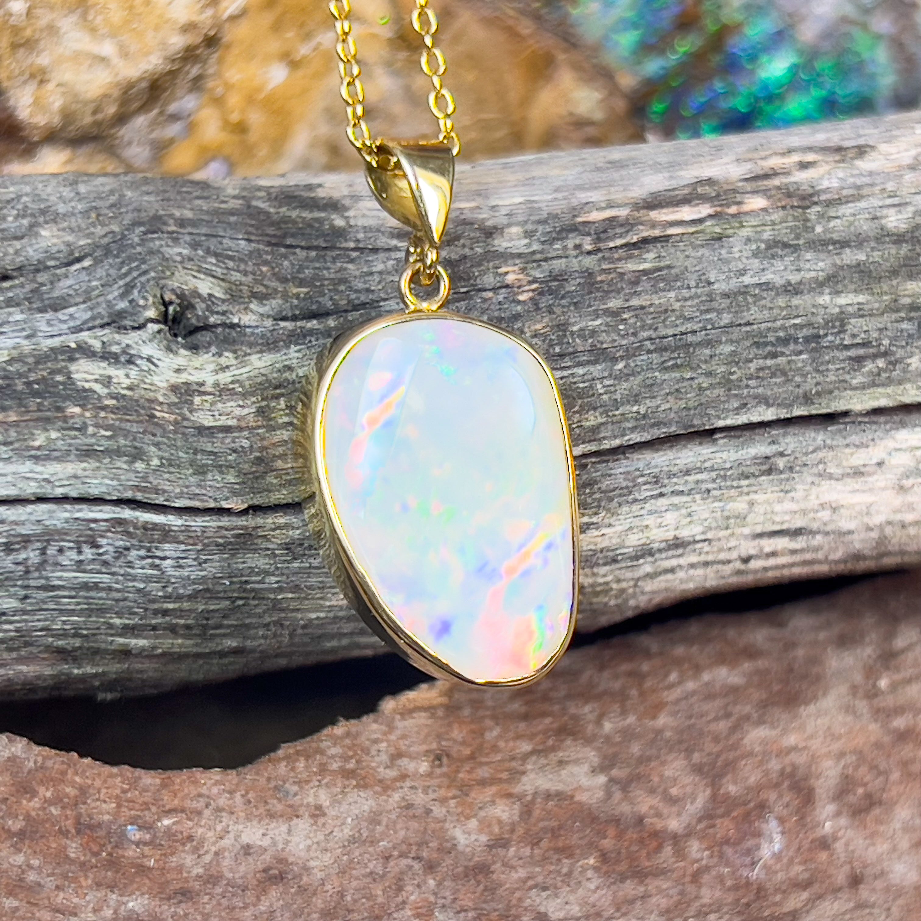 18kt Yellow Gold Freeform shape White Opal 4.88ct pendant - Masterpiece Jewellery Opal & Gems Sydney Australia | Online Shop