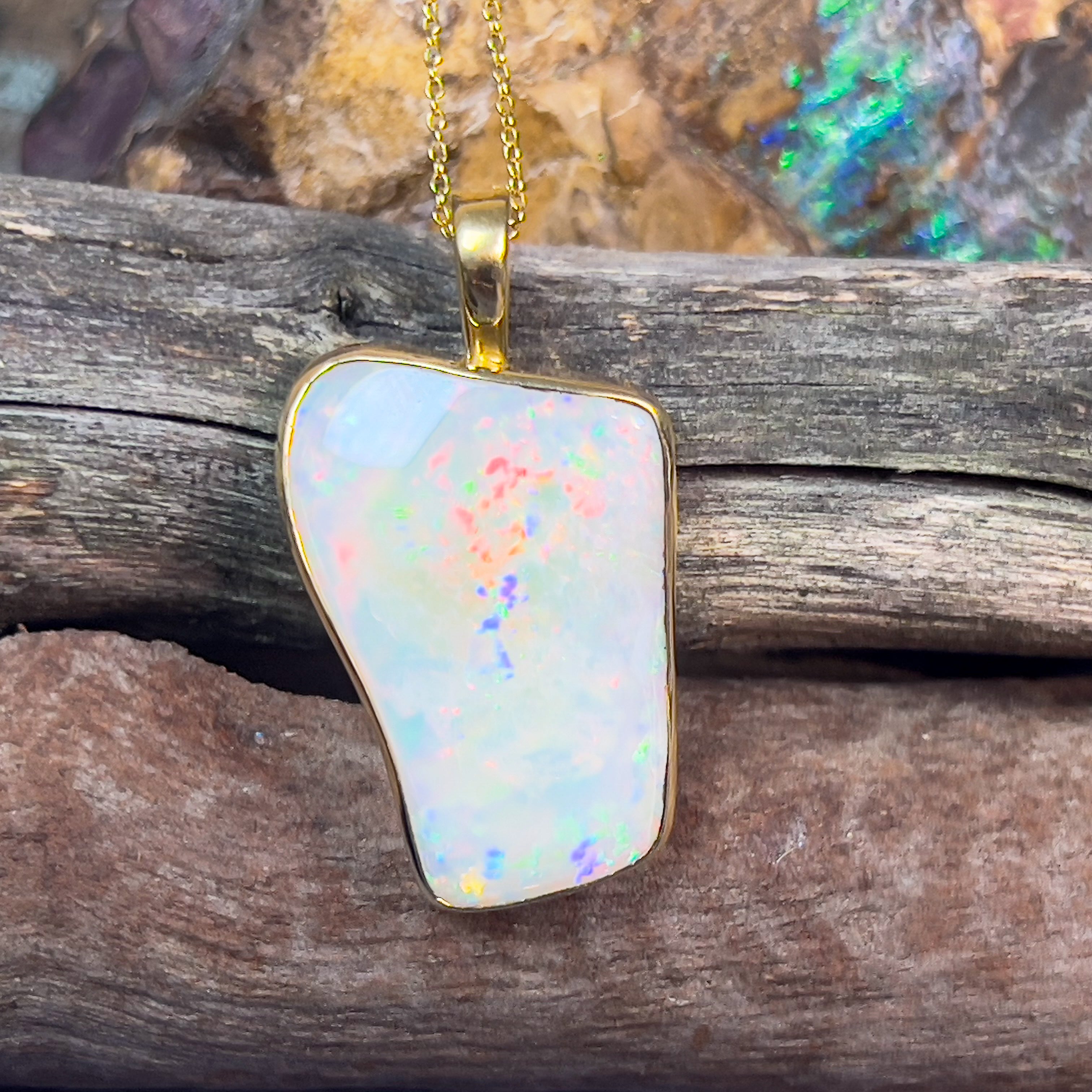 18kt Yellow Gold White Opal freeform 20.5ct pendant enhancer - Masterpiece Jewellery Opal & Gems Sydney Australia | Online Shop