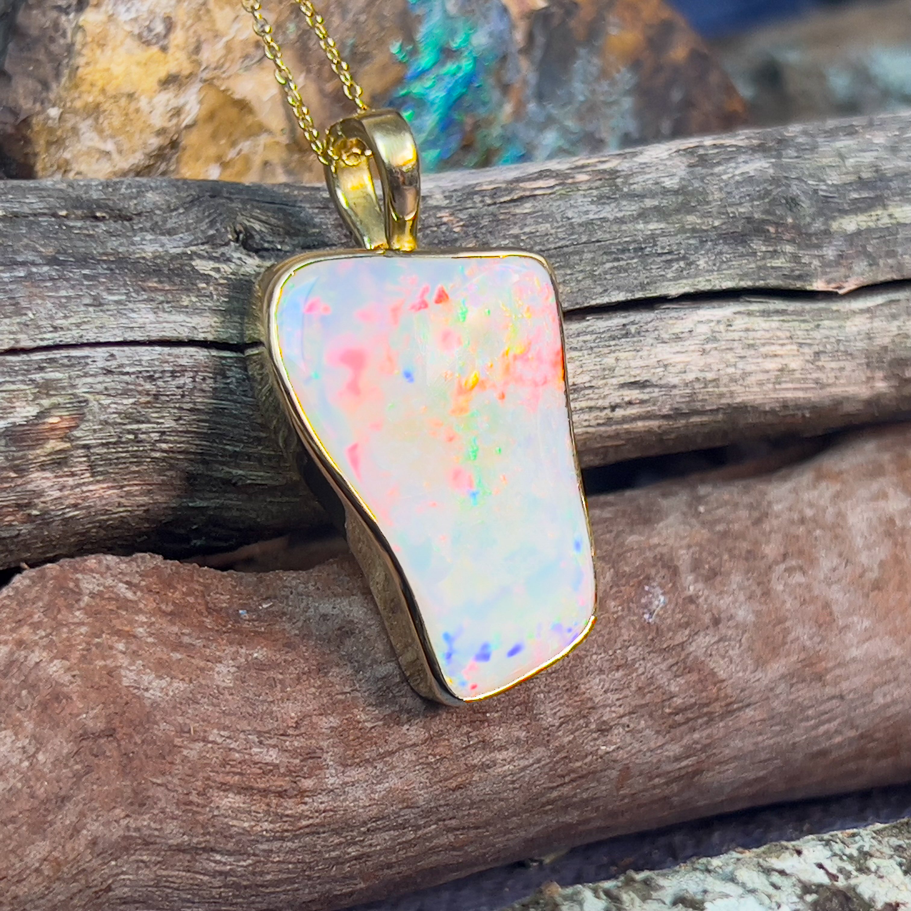 18kt Yellow Gold White Opal freeform 20.5ct pendant enhancer - Masterpiece Jewellery Opal & Gems Sydney Australia | Online Shop