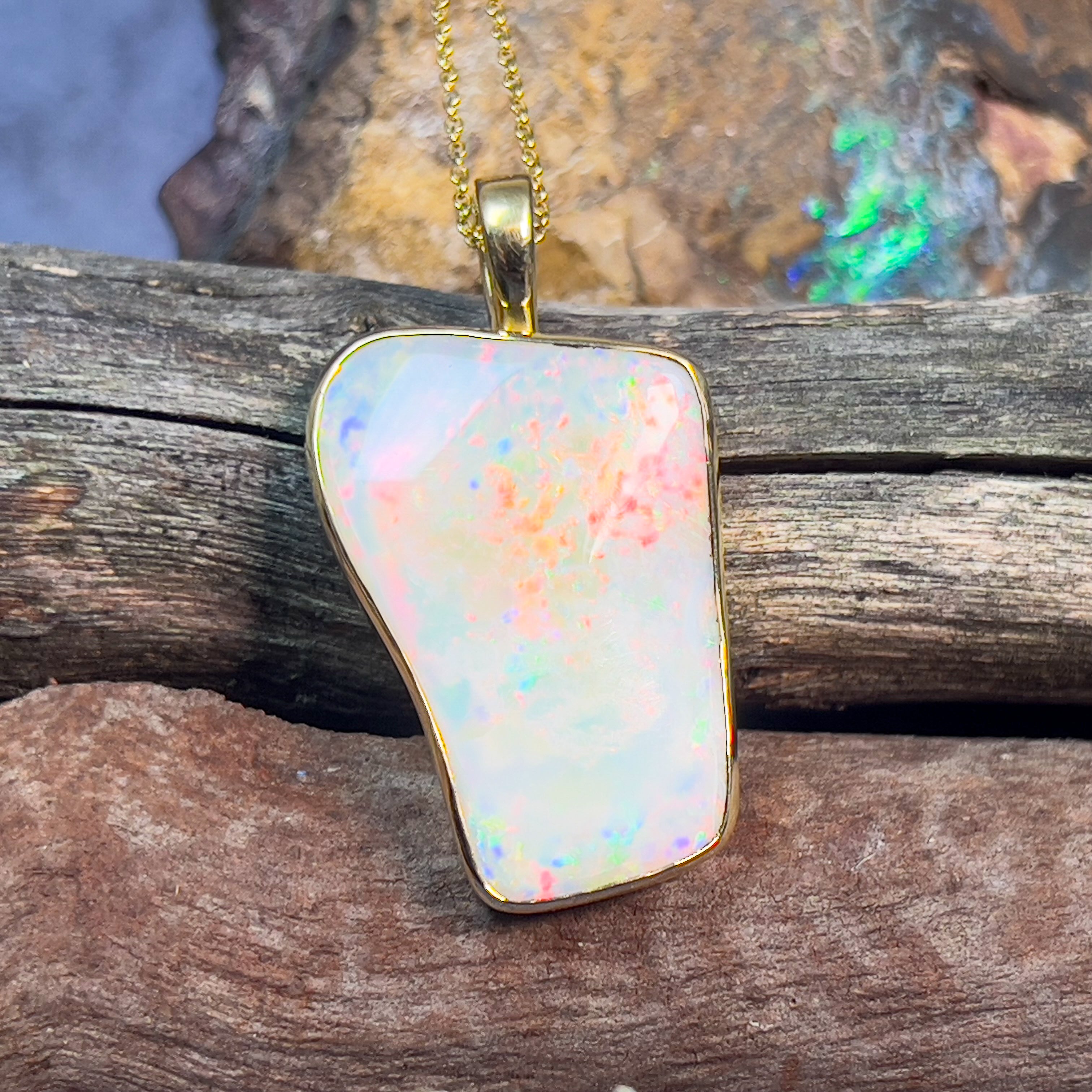 18kt Yellow Gold White Opal freeform 20.5ct pendant enhancer - Masterpiece Jewellery Opal & Gems Sydney Australia | Online Shop