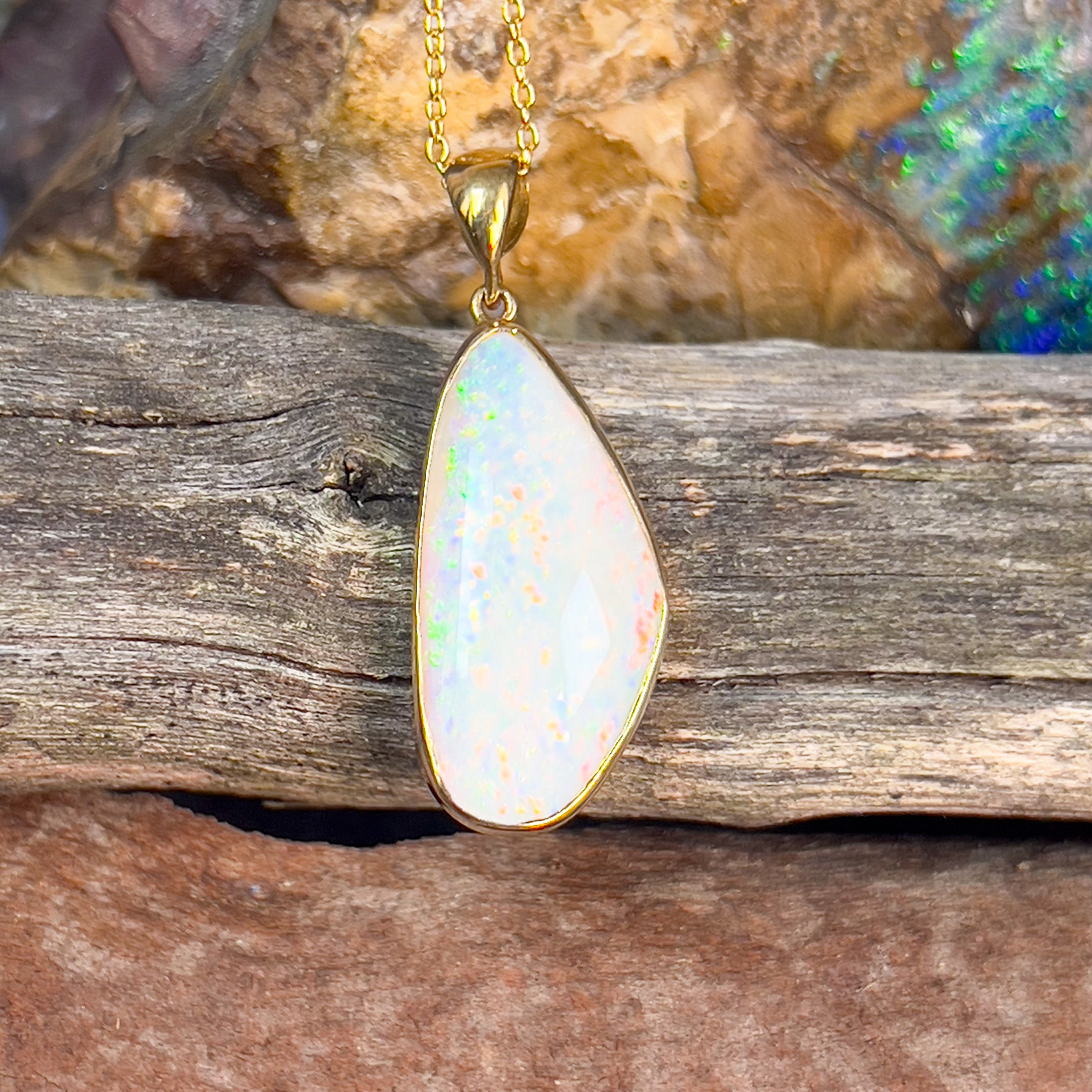 18kt Yellow Gold Light Opal multi colour 8.32ct pendant - Masterpiece Jewellery Opal & Gems Sydney Australia | Online Shop