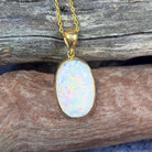 18kt Yellow Gold classic Oval White Opal 6.98ct bezel set pendant - Masterpiece Jewellery Opal & Gems Sydney Australia | Online Shop