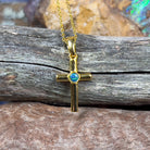 Small Silver Gold plated cross pendant with round 3mm Opal - Masterpiece Jewellery Opal & Gems Sydney Australia | Online Shop